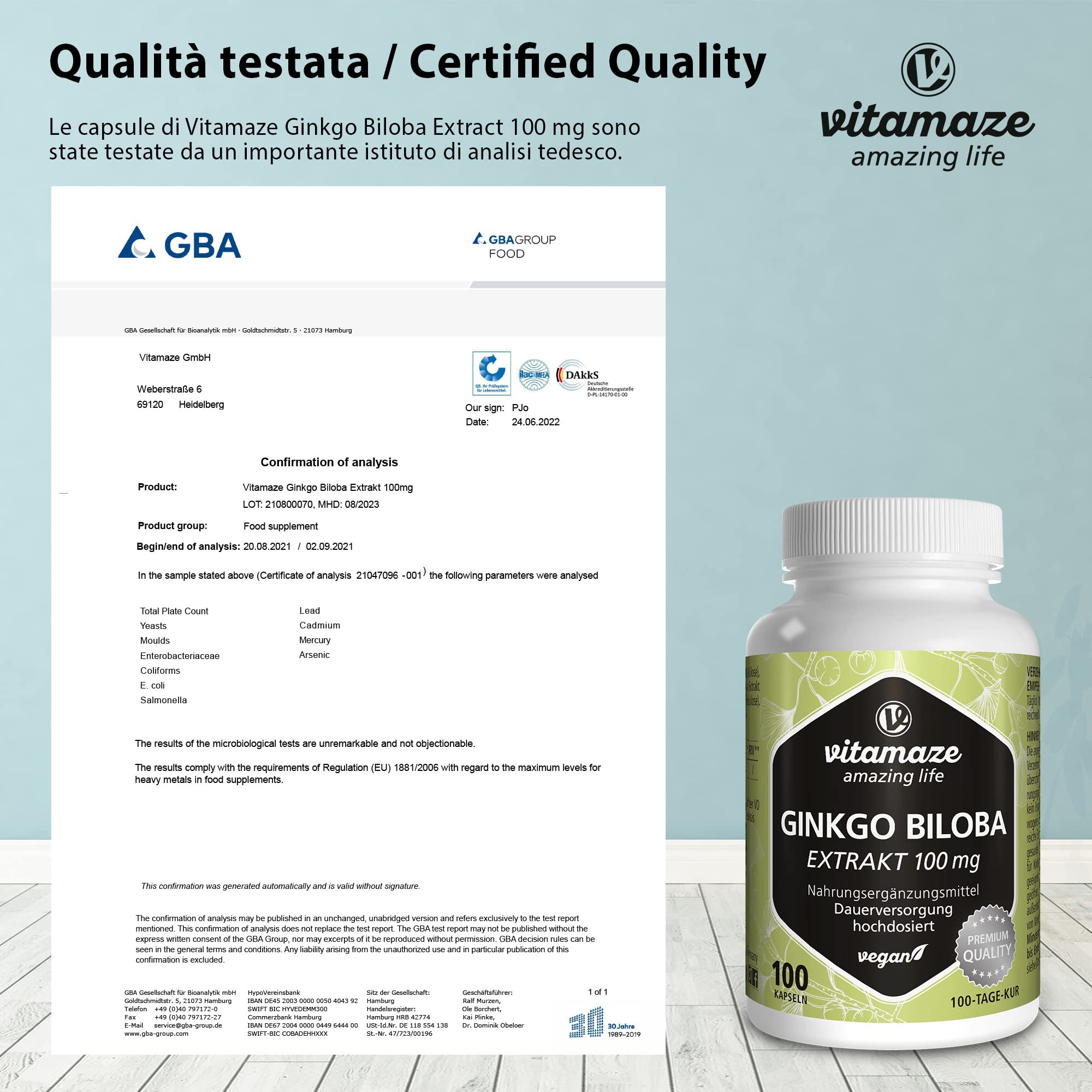 Ginkgo Biloba 50:1 Estratto 100 mg = 5000 mg Polvere di Foglie di Ginkgo Puro per Capsula Vegana, 100 Capsule per 100 Giorni, Integratore Alimentare senza Additivi non Necessari
