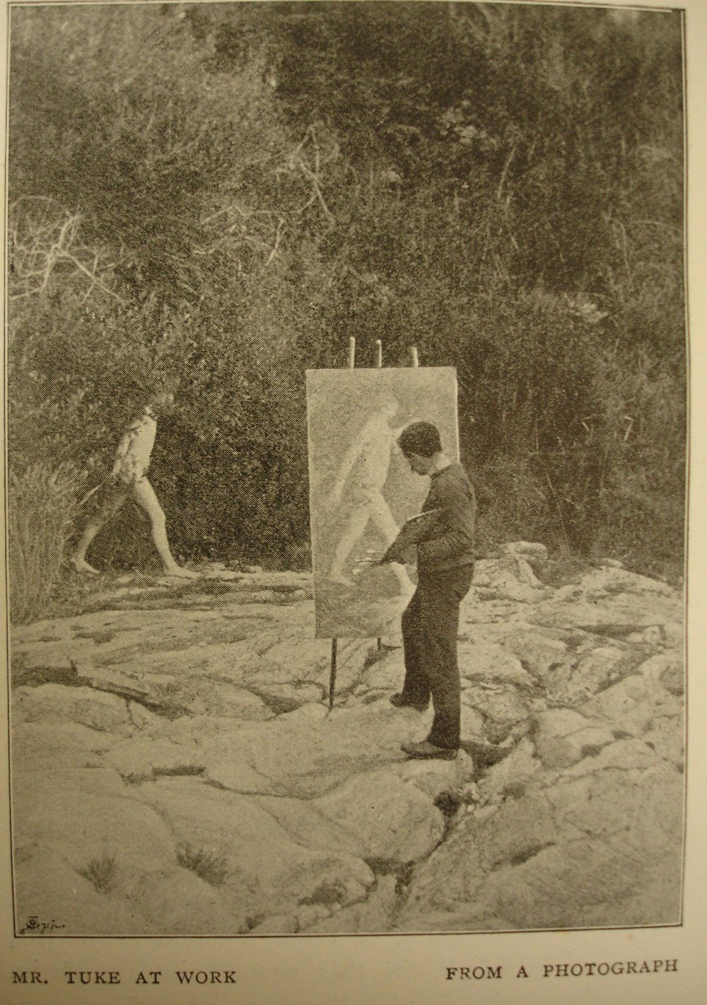 Cuadro decorativo Henry Scott Tuke, obra Painting The Picture con marco negro mediano