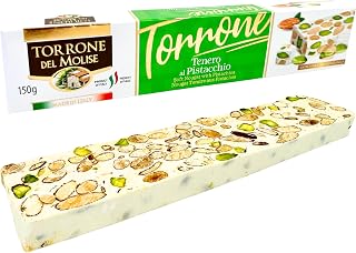 Torrone Del Molise Pistachio Torrone Italian Nougat Candy 5.29 oz. (150g) Pistachio Soft Candy with Nuts - Torrone Morbido - Turron - Similar to Jube Nougat - Bajadera - Torroncini - Gaz
