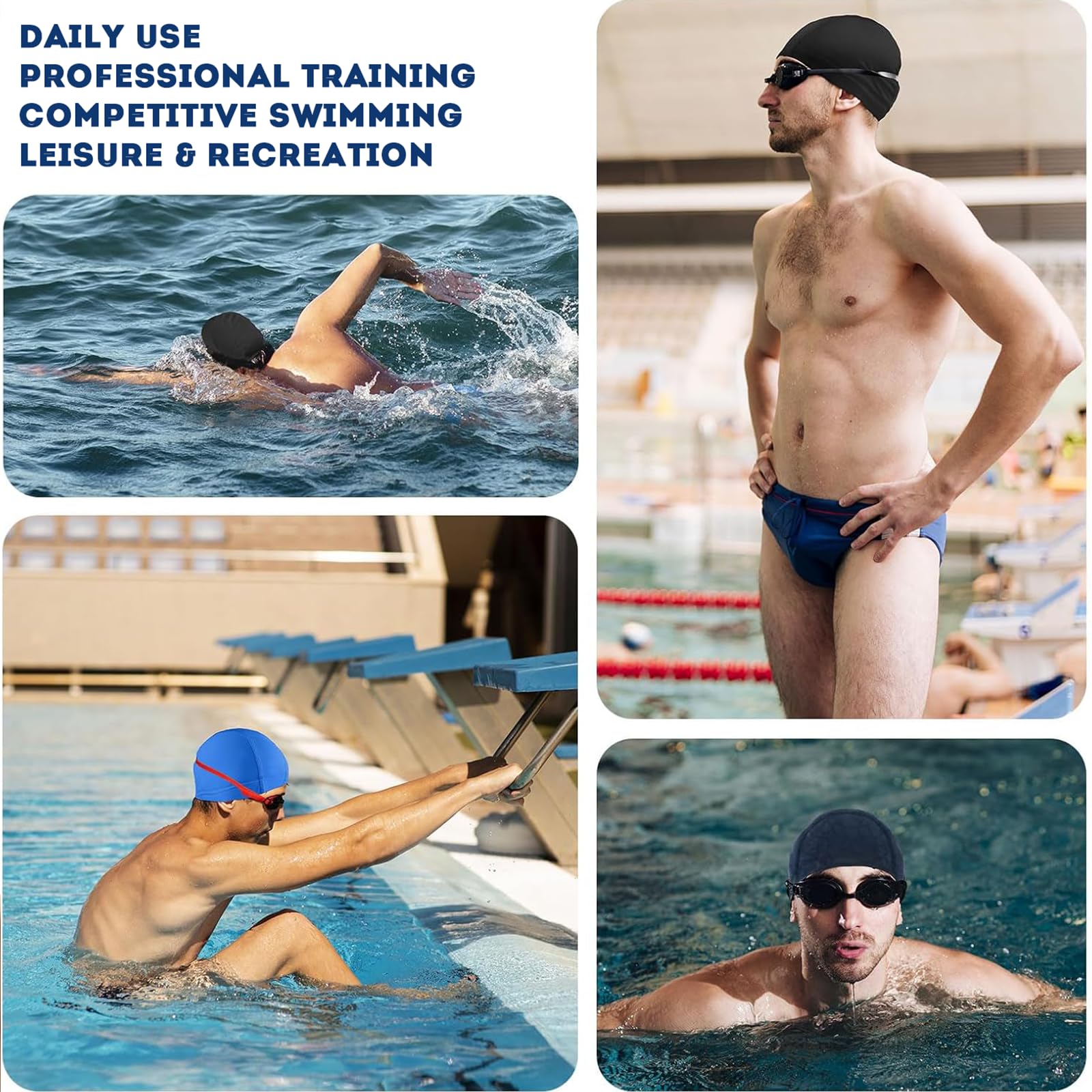 Gorro de natación para hombres y mujeres adultos, gorro de natación de tela de alta elasticidad, gorro de natación de licra no impermeable