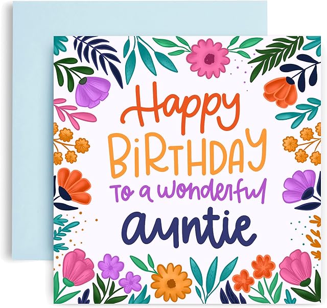Huxters Birthday Card  Unique Auntie Birthday Card with Floral Print Birthday Cards for Her  Gifts for Women  Luxurious Print Vivid Colours  Recyclable Envelope Included  148 x 148mm (Auntie)