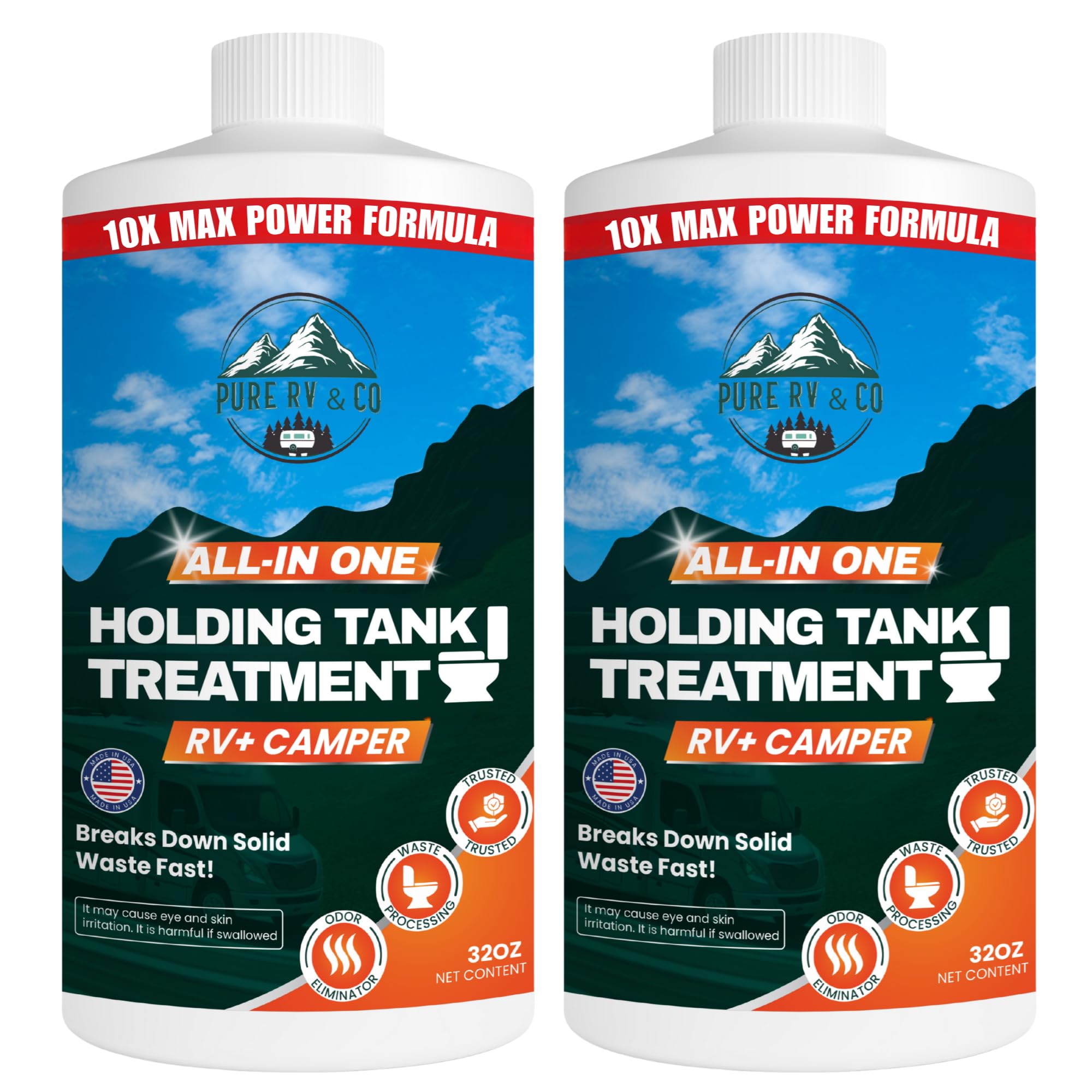 Holding Tank Treatment 32 oz – 10X Max Power RV Black Tank Cleaner, All-In-One Waste Digester &amp; Odor Removal, Septic &amp; Sensor Safe, California Compliant RV Black Tank Treatment for Campers