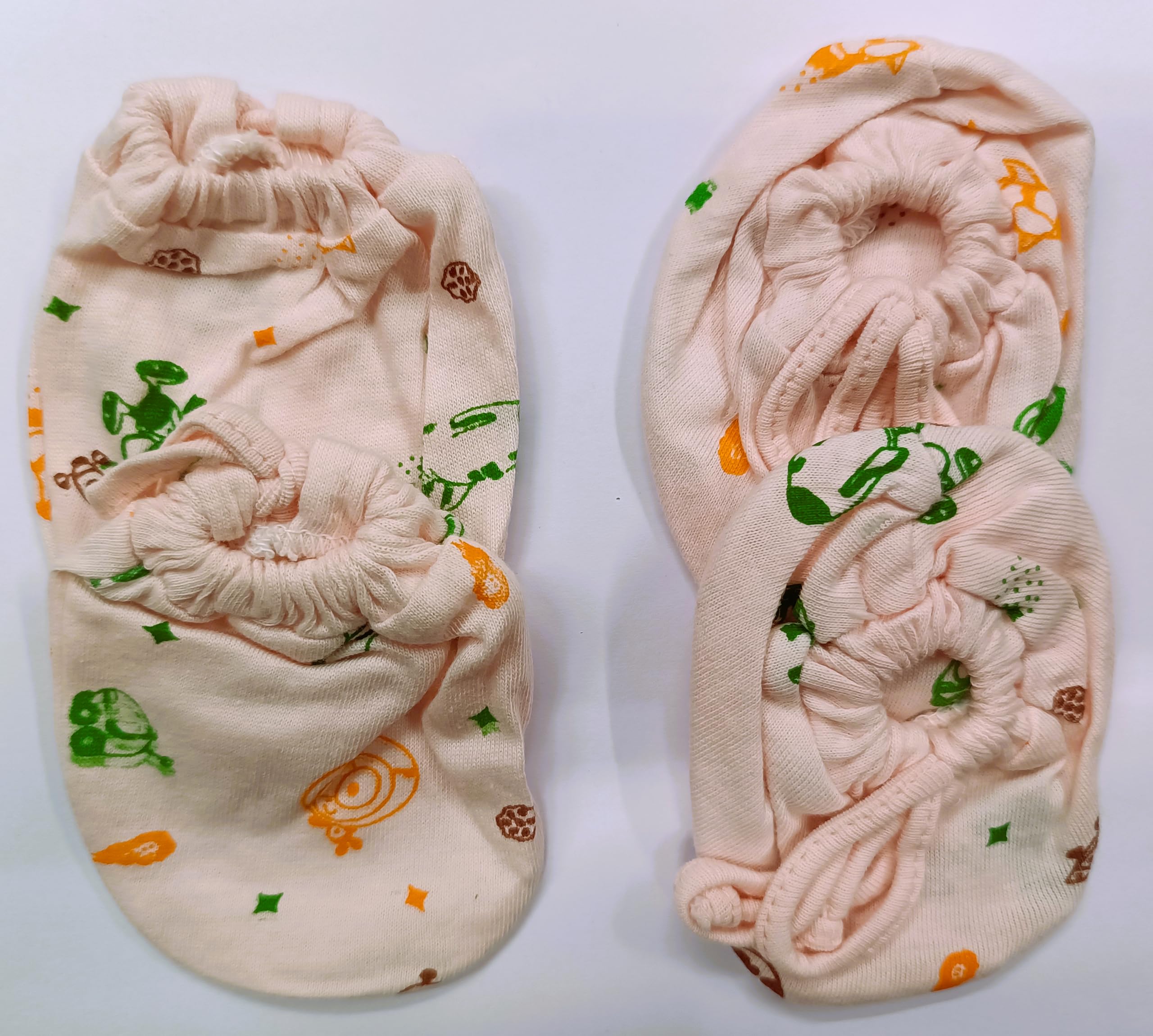 CUTEABLY Soft Cotton Mittens and Booties for New Born Baby/Cotton Cloth Tying Knotted Mittens for Infant (Multicolor, 0-6 Month)-Pack of 4 - Image 2 thumbnail
