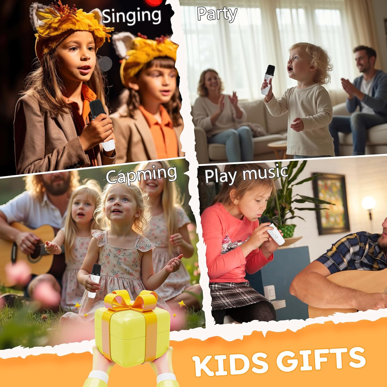 Karaoke Machine for Kids, Birthday Gifts for 3 4 5 6 7 8 9 10 11 Year Old Girl Boy, Portable with Colorful LED Lights and 2 Karaoke Mics, Toys for Ages 3-12, Home Party (White)