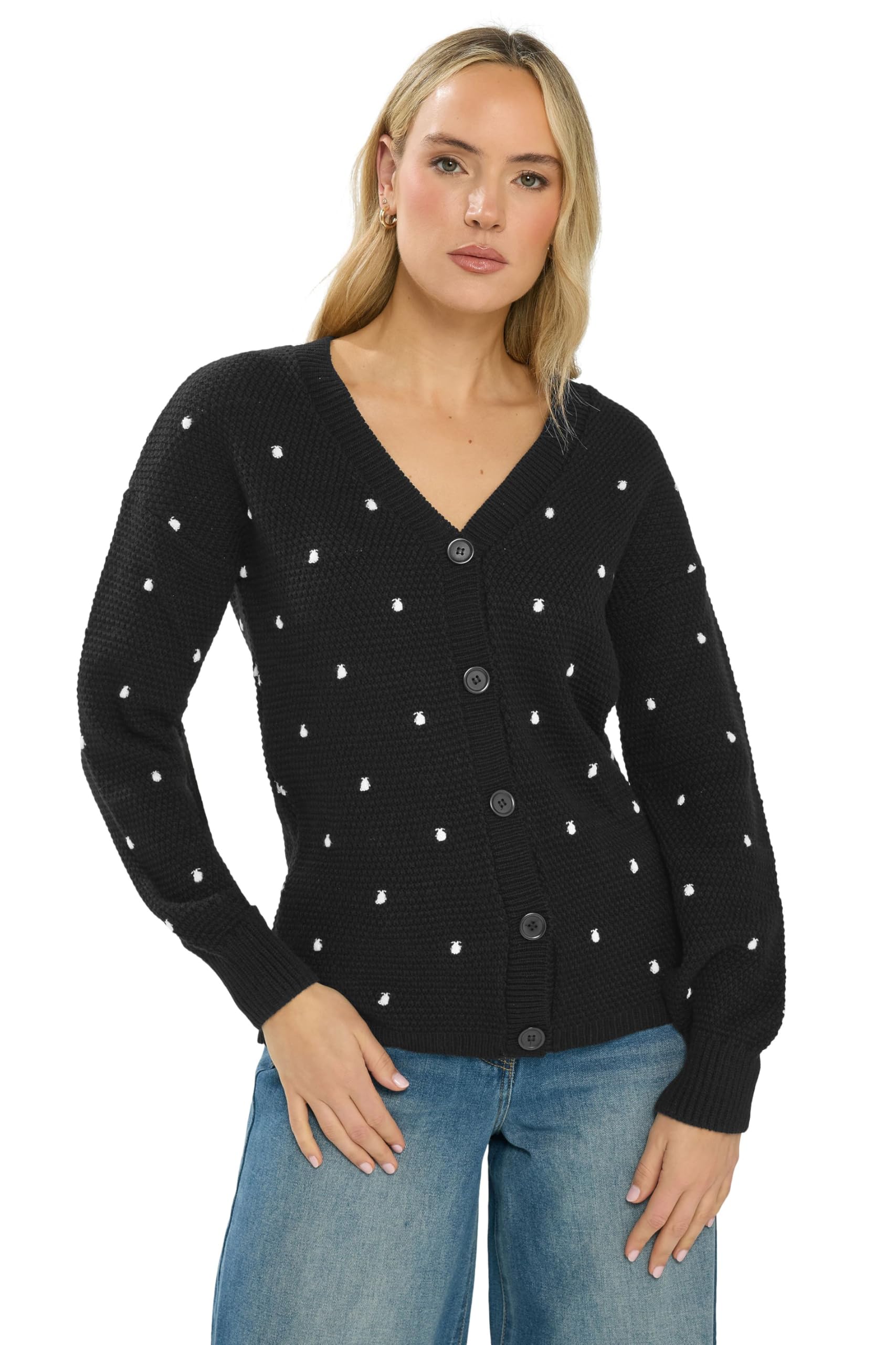 Long Tall Sally Women's Black - Lts Tall & White Polka Dot Cardigan