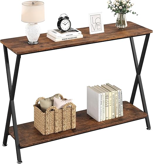 IDEALHOUSE Console Table, Sofa Tables Narrow Entryway Table with Storage Shelf and Metal Frame, 41.3” Behind Couch Table Industrial Hallway Table for Living Room, Foyer, Bedroom, Rustic Brown