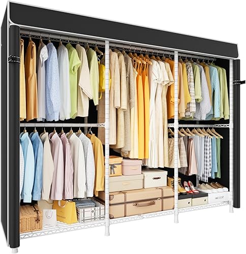 E14C - Sistema organizador de armario resistente, estantes de ropa independientes para colgar ropa, perchero ajustable de 70.1 pulgadas de ancho x