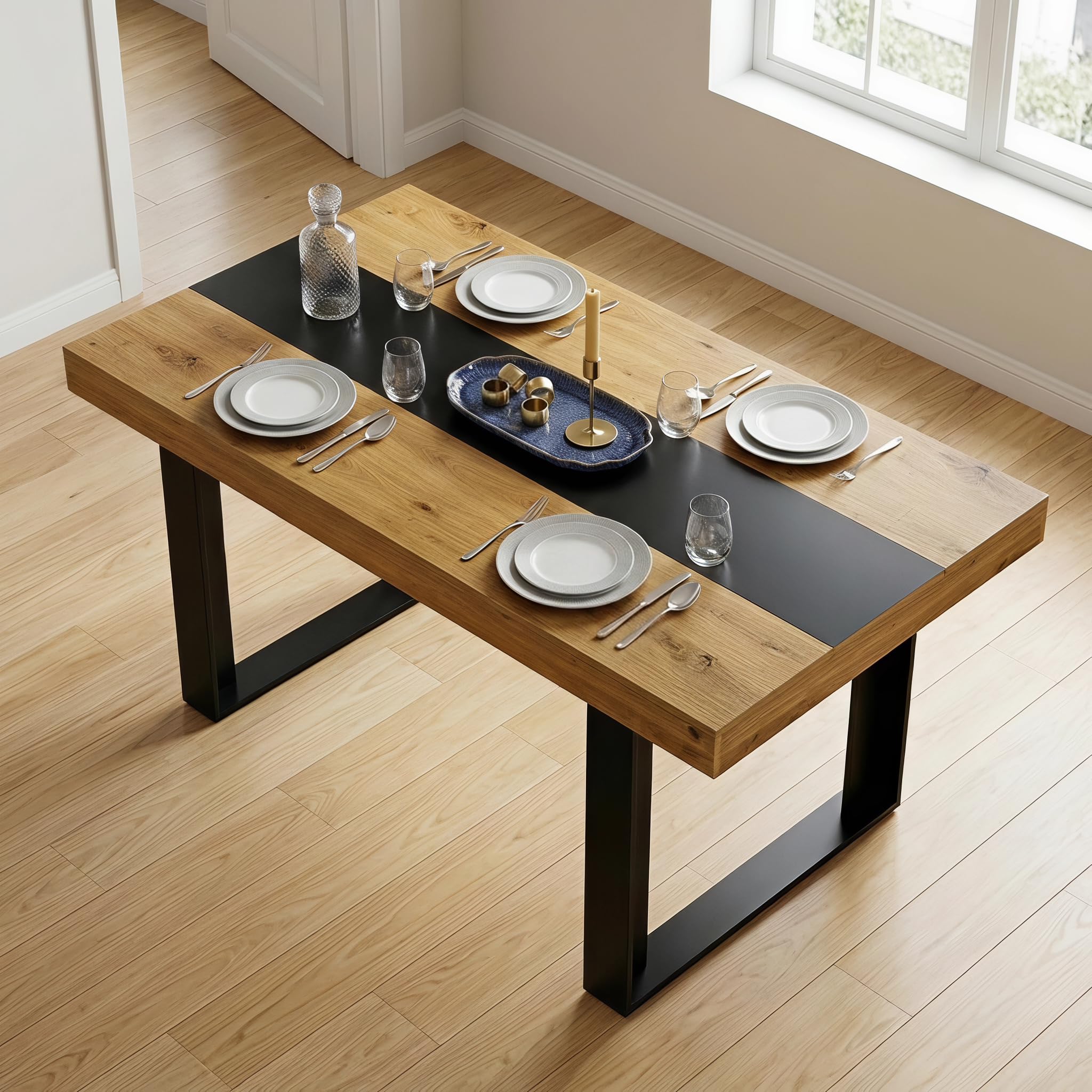 Esstisch 160 x 80 x 75 cm, Rechteckiger Tisch Für 6–8 Personen, Geeignet Für Esszimmer, Küche, Wohnzimmer, Konferenzraum，15 mm Spanplatte, stabile Paneelbeine/Tischplatte (Dunkle Eichenmaserung)