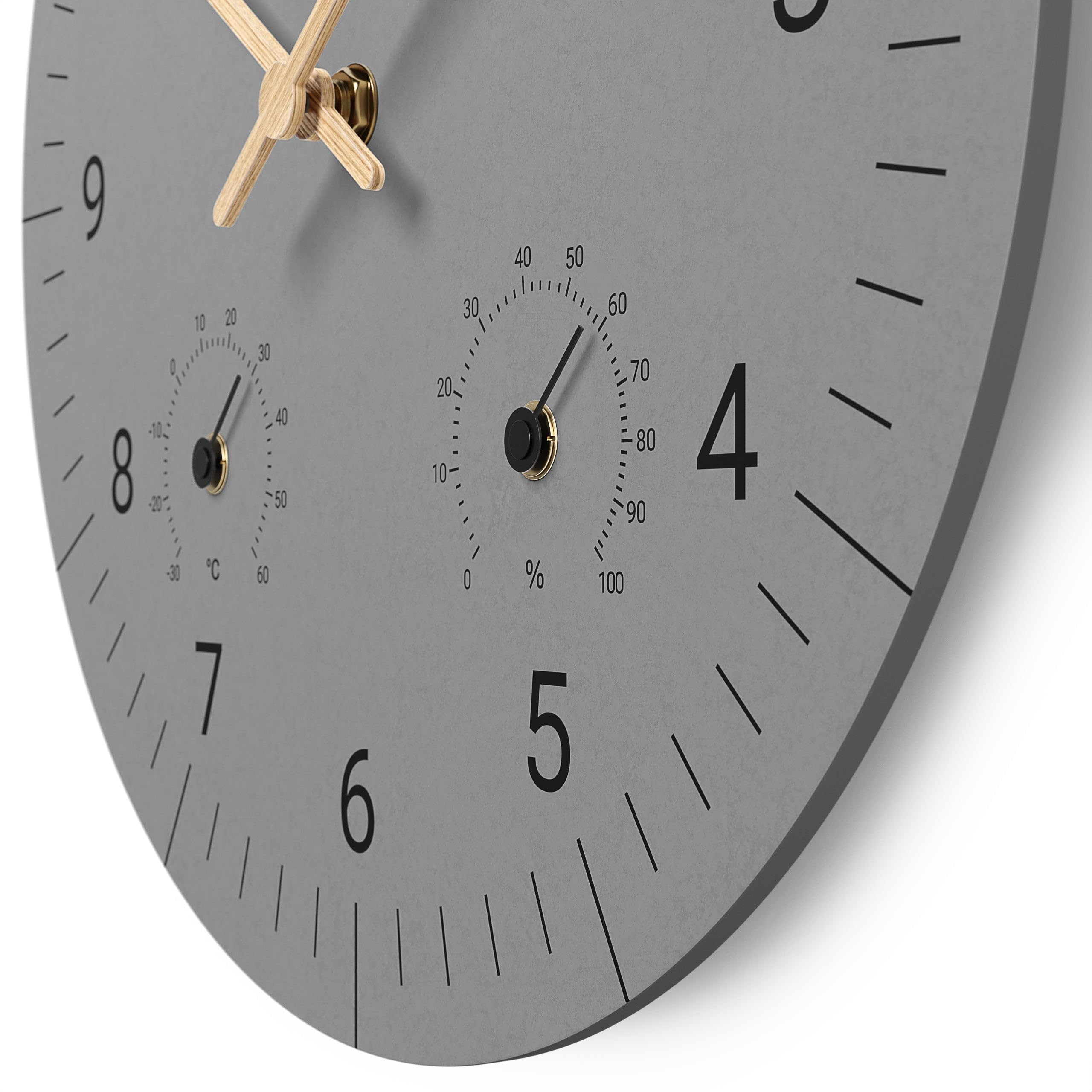 Cander Berlin MNU 2630 X Wanduhr MDF lautlos ohne Tickgeräusche 30 cm Temperatur Luftfeuchtigkeit analog grau Holzzeiger