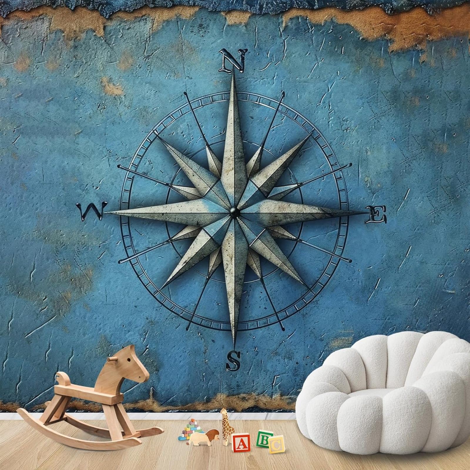 Hgjdjhnf 3D Mural Photo Mural - Wallpaper Compass Rose Maritime Vintage Non-Woven Modern Living Room Bedroom Children's Room Wall Decoration Motif,150Cmx105cm Poster - Wall Sticker - Frameless Picture