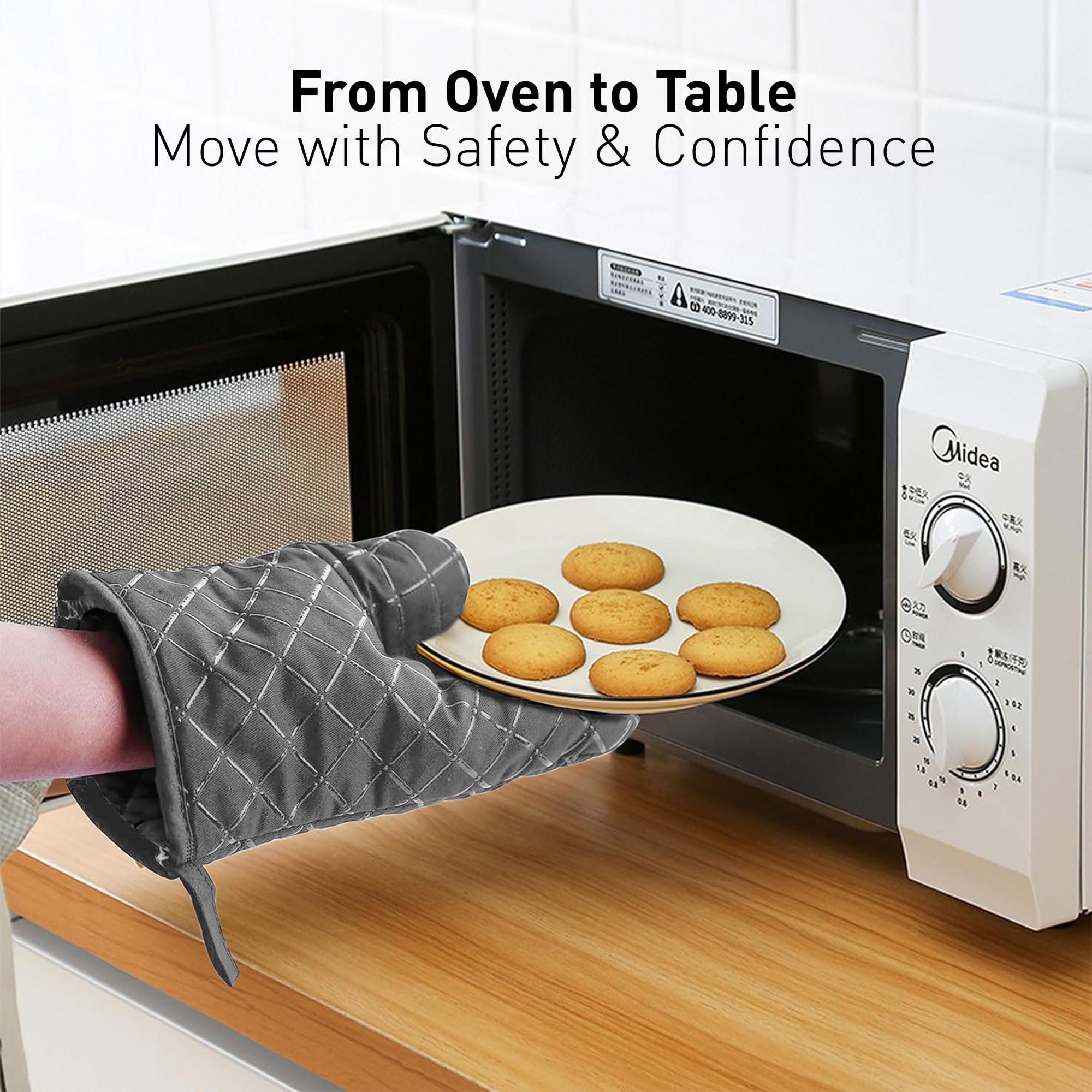 Oven Gloves Heat Resistant Double Sided Non Slip Silicone Oven Mitts for Grilling Cooking Baking Barbecue, Silicone 1 Pair - Image 4