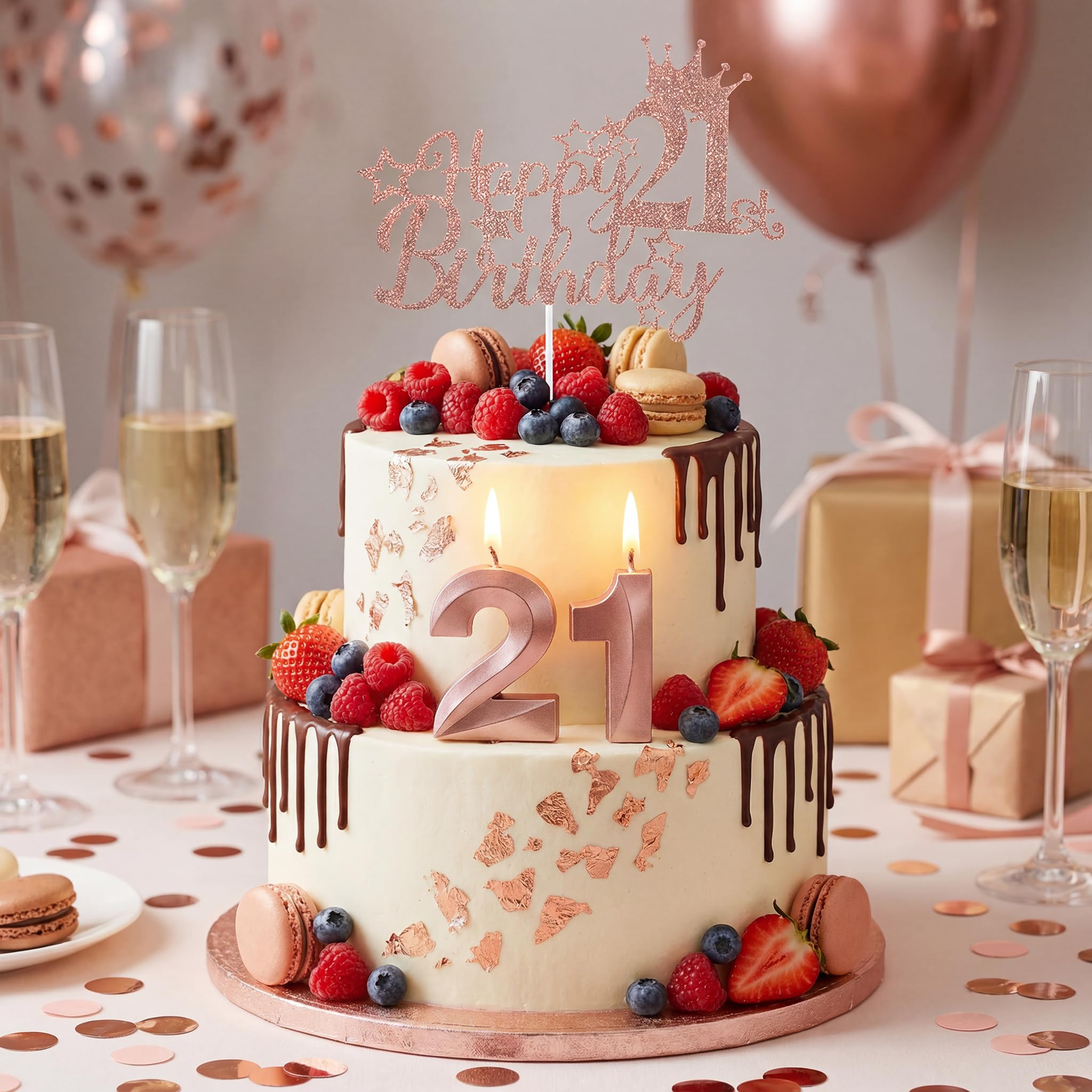 21st Birthday Decorations for Her Party-Rose Gold 21st Birthday Decorations Set with 21st Birthday Sash,Crown,Cake Topper,21st Birthday Gifts for Her&Balloons,Accompanying Card And Beautiful Gift Box 3