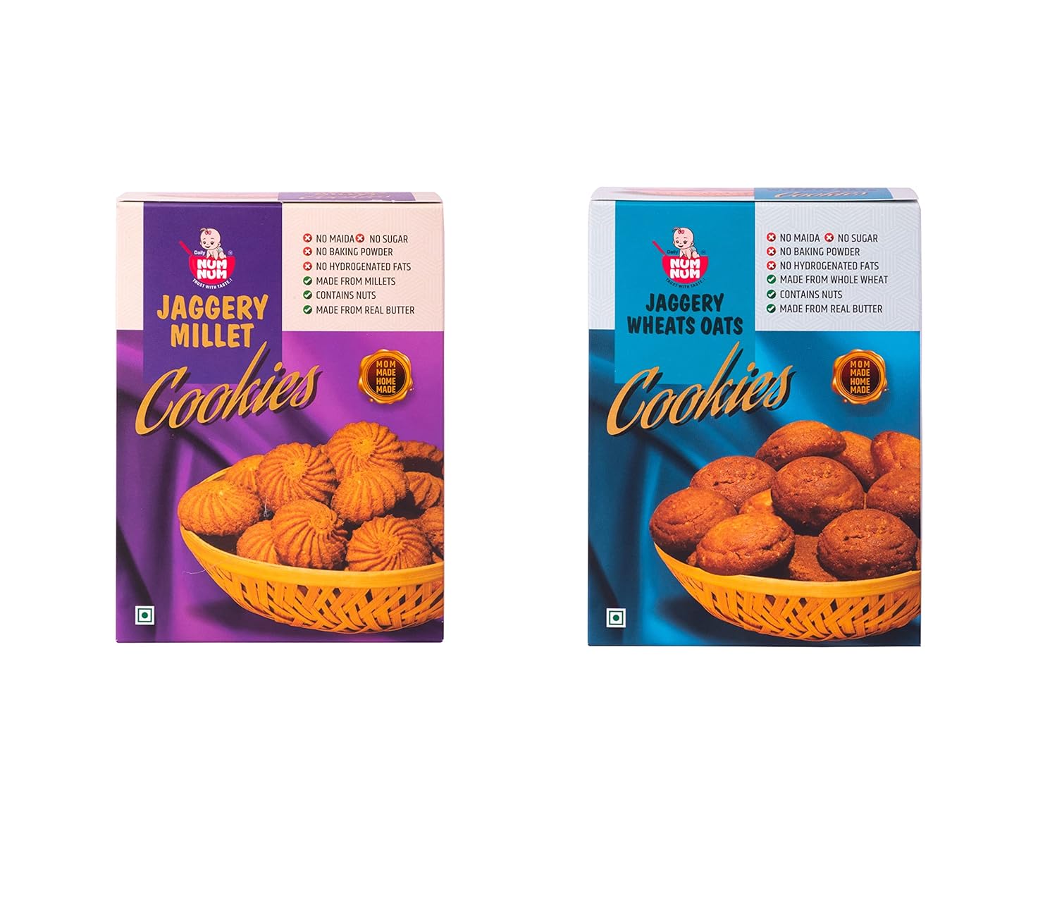 daily NUM NUM Jaggery Cookies Combo Millets Cookies and Wheat Oats