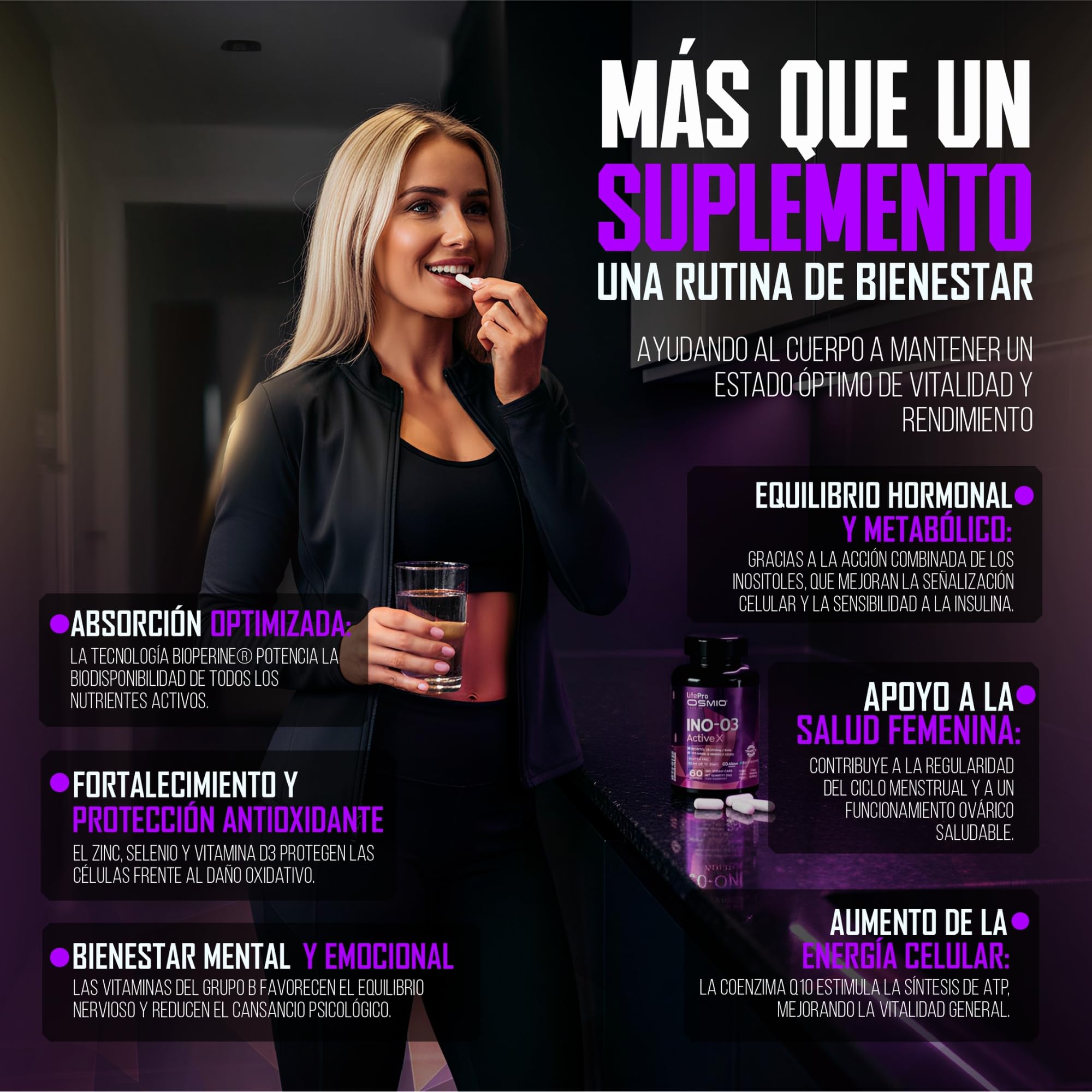 Life Pro Inositol Myo & D-Chiro Inositol 4240mg – Favorece el Equilibrio Hormonal Femenino y Metabólico, Energía Celular y Vitalidad, 180 Cápsulas, Suplemento con CoQ10, BioPerine, Vitaminas B y D3