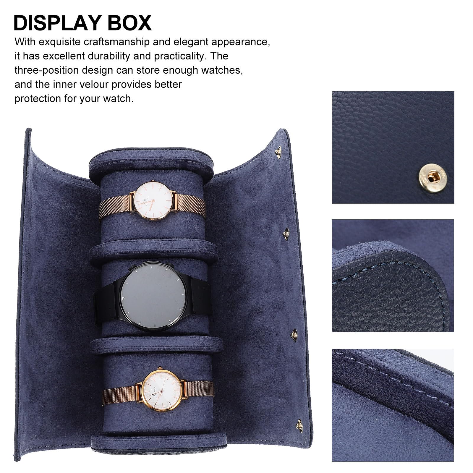 ifundom Caja Organizadora para Relojes 3 Posiciones de Pu Azul Interior de Terciopelo, Estuche Protector Anti Polvo para Guardar Relojes y Joyas, Accesorio Adecuado