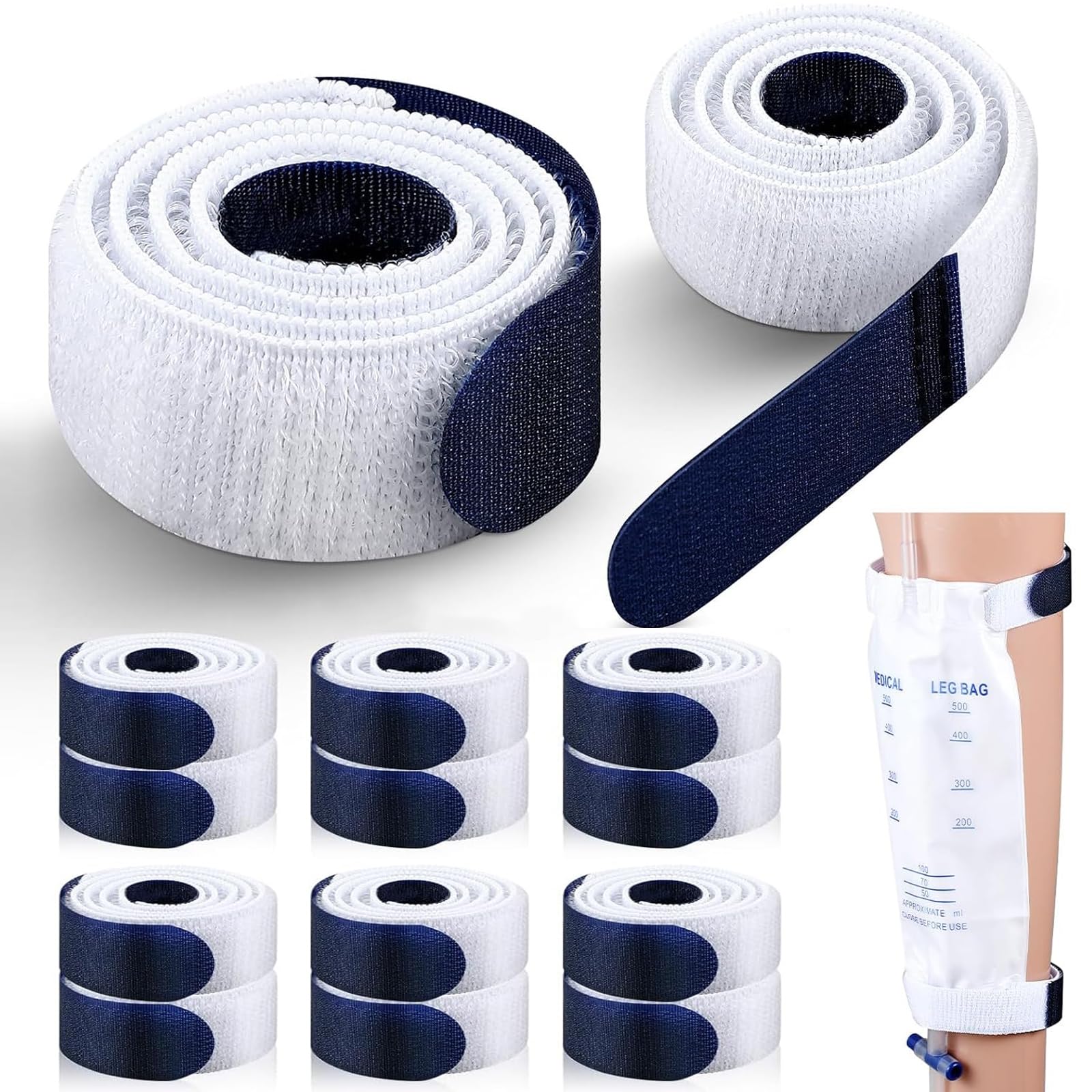 TrelaCo 8 Pcs Leg Bag Straps 23.6'' x 1'' Urine Drainage Bag Strap with Soft Elastic Fabric Comfortable Silicone Grips for Men Women Urine Tube Fix