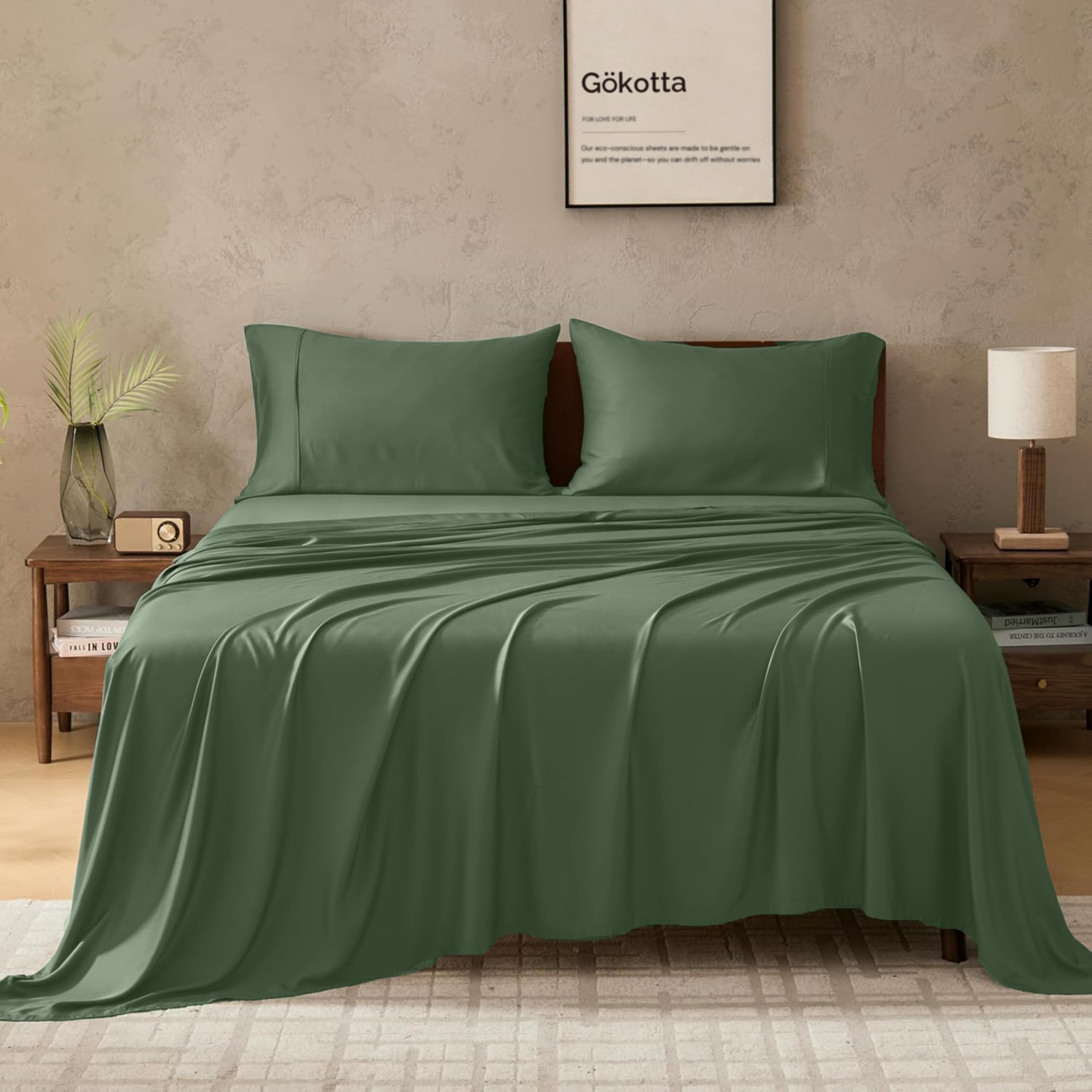 Bamboo Sheets King by Gökotta, FSC® Certified Bamboo Rayon Sheets King Size, 16 Inch Pocket Fitted Sheet with Elastic Corner Straps, Breathable Luxury and Soft King Sheets 4 Piece (Cream White, King) — view 17