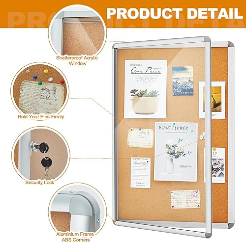 Miniatura 3 de Geetery Tablero de anuncios de tela cerrada de 36 x 24 pulgadas, a prueba de manipulaciones, con cerradura y marco de aluminio, vitrina de pared