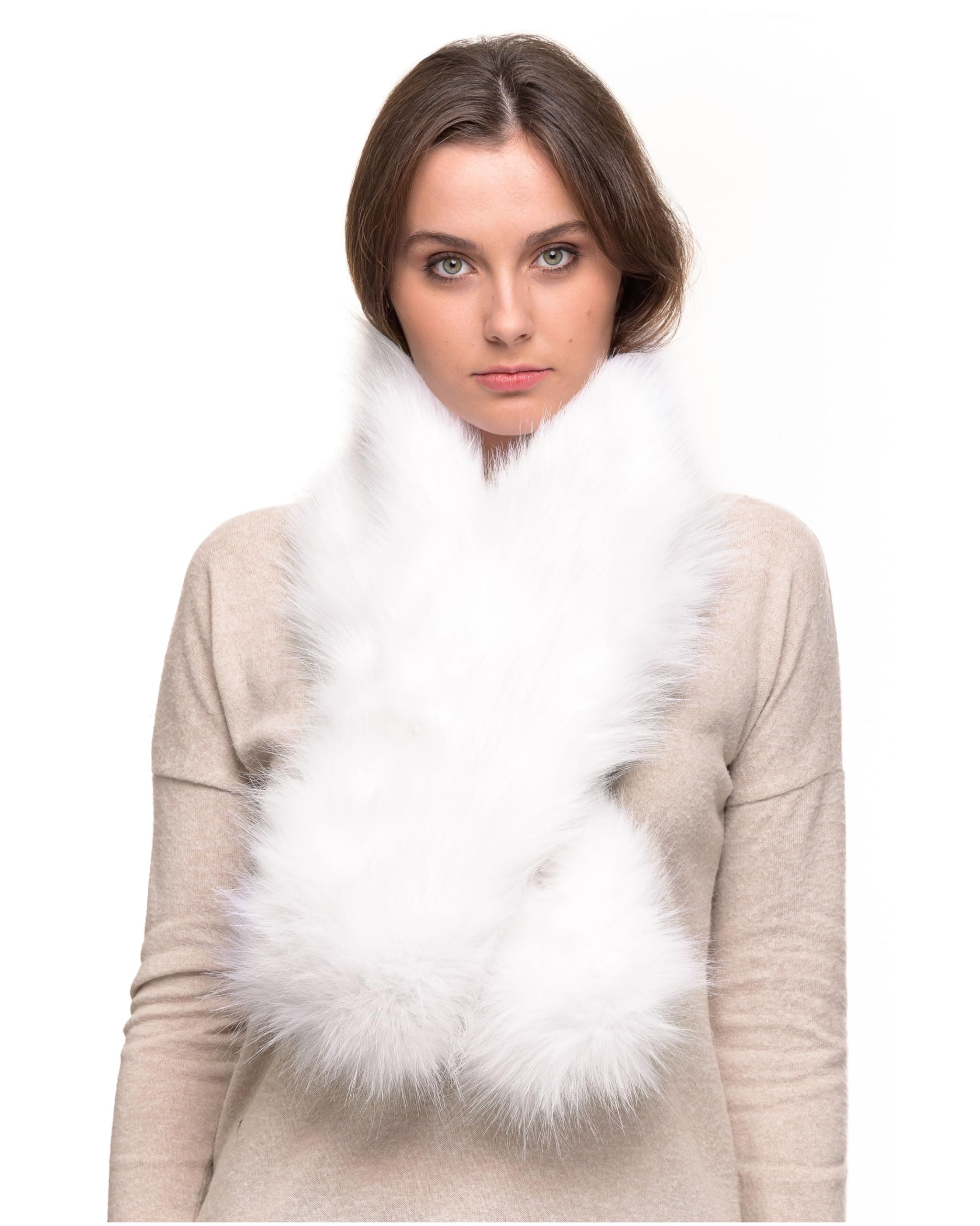 Futrzane Women's White Classic Classic Scarf - Faux Fur Scarves Collars For - Long Neck Warmer (White Classic)