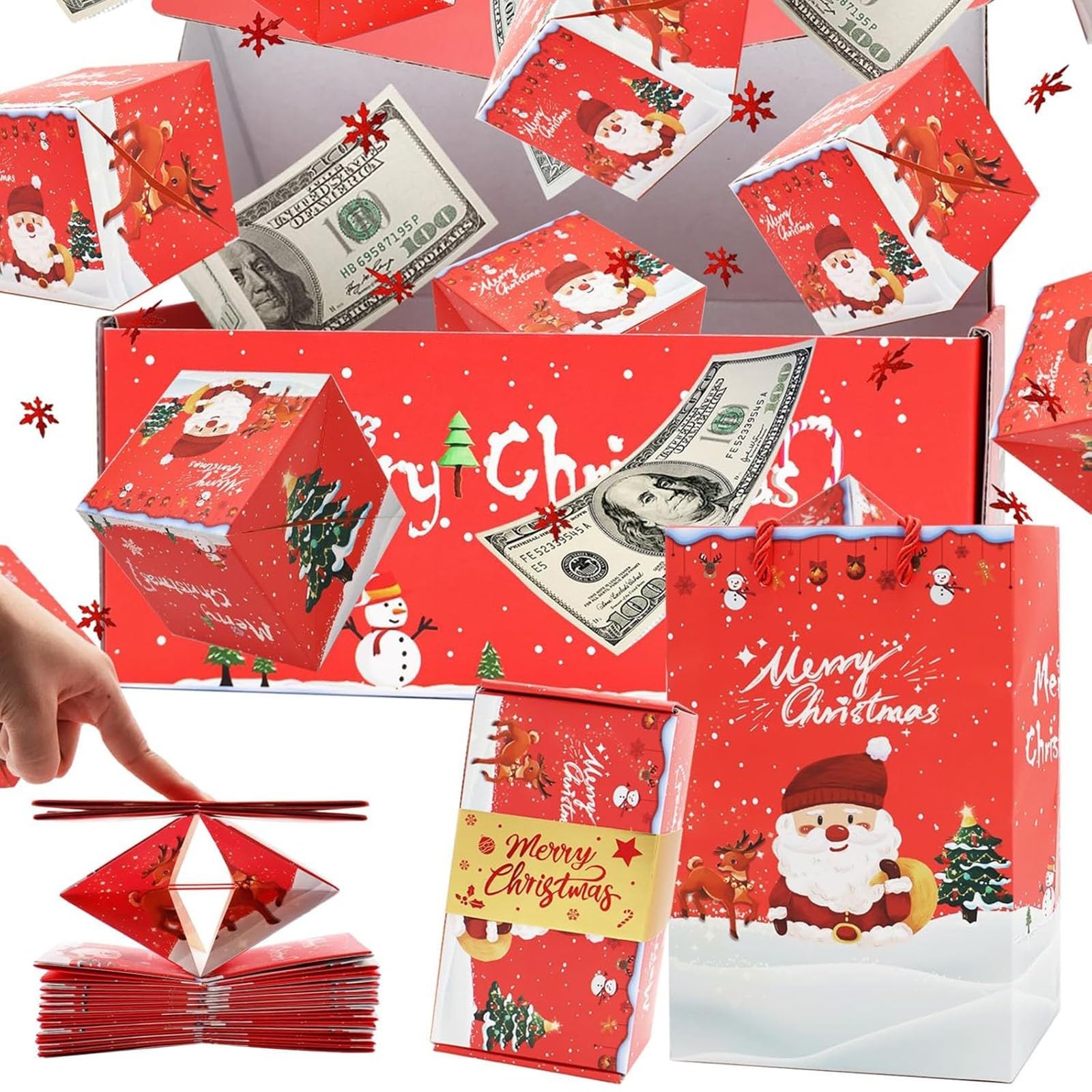 Surprise Gift Box Explosion for Money, Pop-Up Money Gift Box Explosion – Surprise Gift Boxes for Christmas, Birthdays, Anniversaries &amp; Valentine's Day (Red A, 10 Boxes)