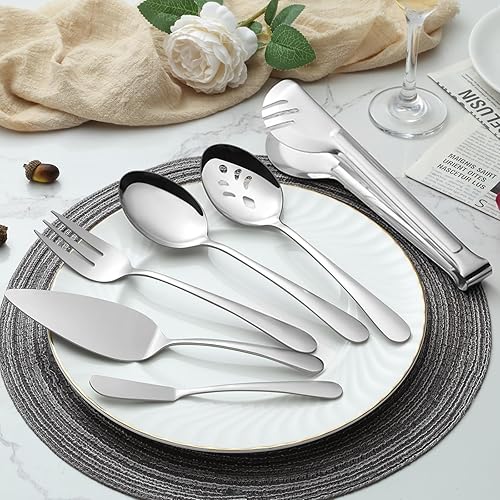 Miniatura 7 de BEWOS Serving Utensils, 20-Piece Large Serving set, Serving Spoons, Slotted Spoons, Serving Tongs & Forks, Cake Server, Butter Knife, Stainless