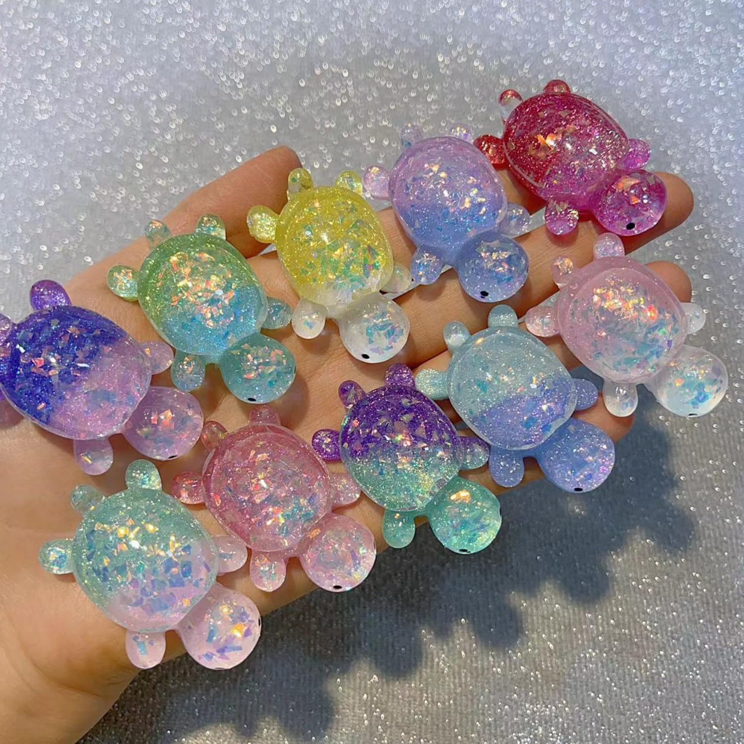 KARLOR 10-Piece Turtle Decoration Set, Luminous Crystal Turtle Figurine with Shimmer, Fluorescent Turtle Ornaments, Turtle Decoration, Luminous Glow in the Dark Table Decoration