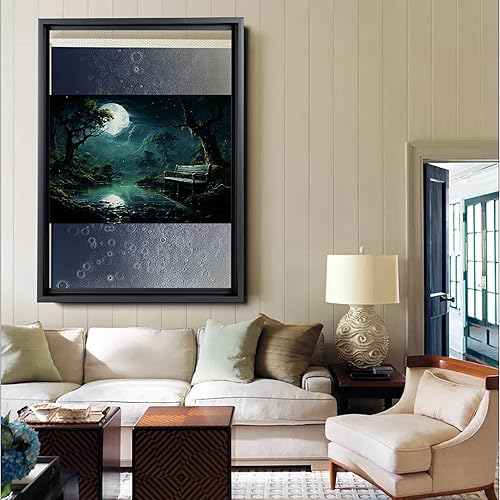 Miniatura 3 de Snow covered park at midnight with a full moon, watercolor nature art, framed canvas print, framed wall art