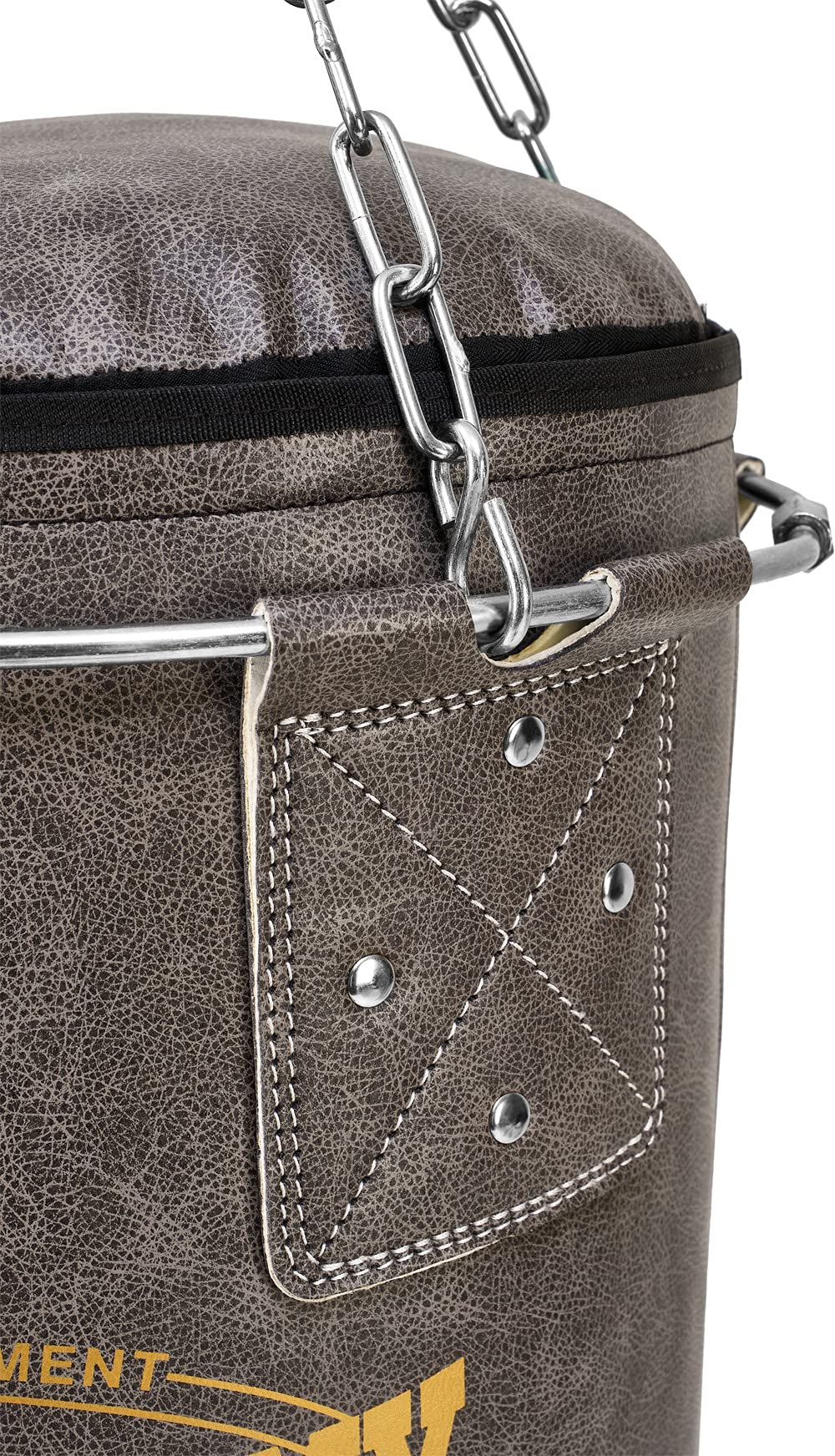 Bad Company Vintage Jab & Hook Boxsack als Erdnuss-Form inkl. Heavy Duty Vierpunkt-Stahlkette und Metallring I Kunstleder Punching Bag 100 x 35 cm gefüllt oder ungefüllt