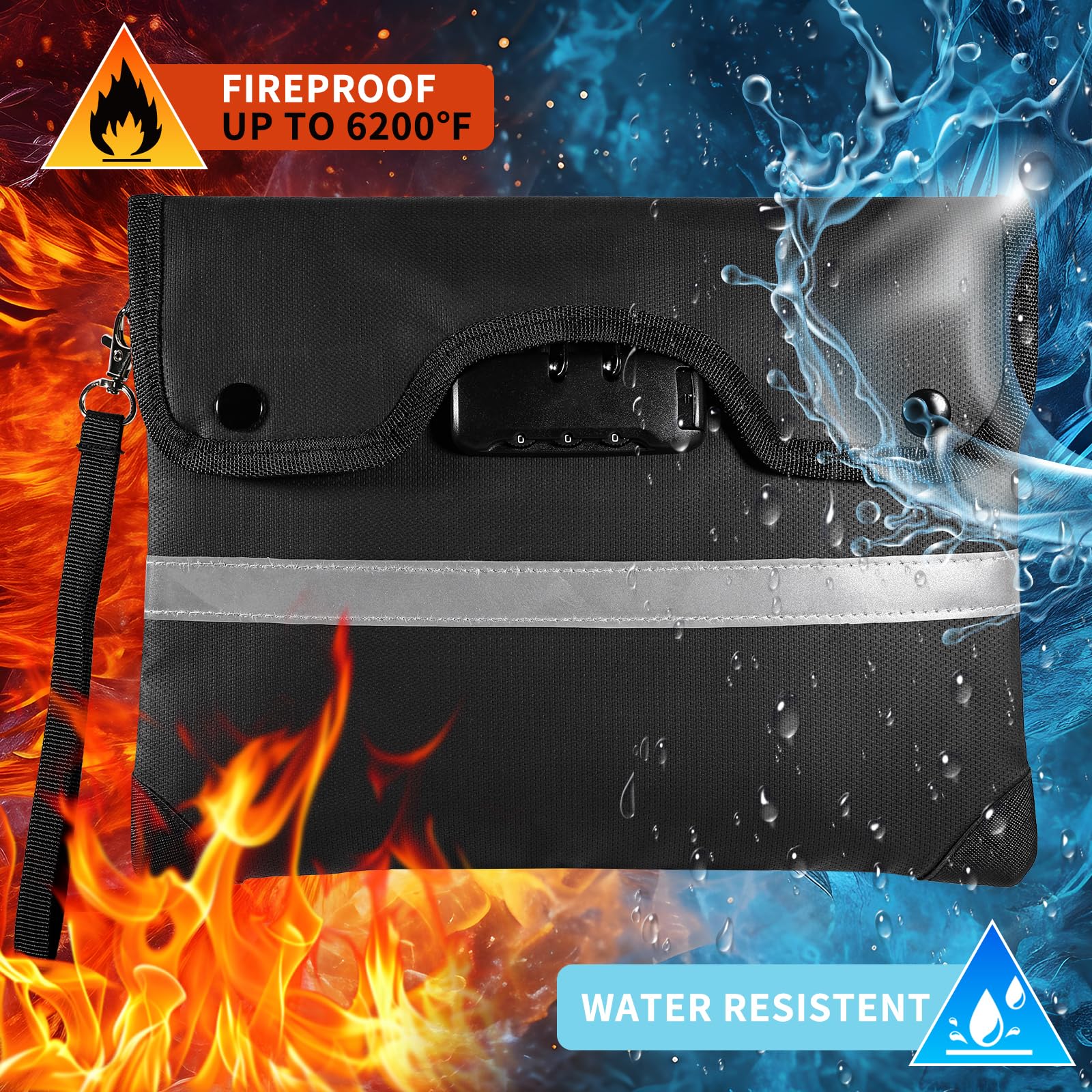 HOMELYLIFE Fireproof Document Bag 29 x 21cm, 6200°F Heatproof Money Bag with Combination Lock & Hidden Pocket - Image 2