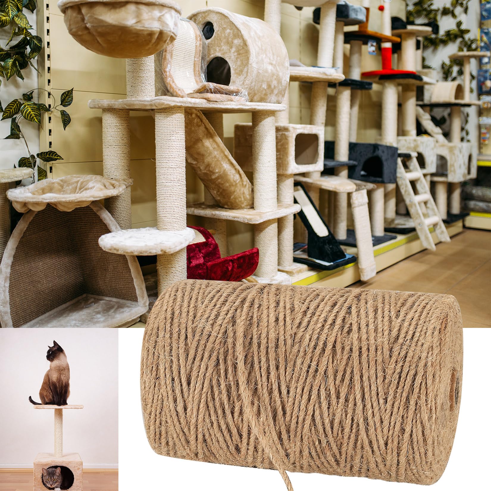 Cuerda de Yute, 3mm x 200m Cuerda de Cáñamo Natural, Rollo de Corde Yute para Embalaje, Decoración, Jardinería, Fotos, Regalos, Manualidades
