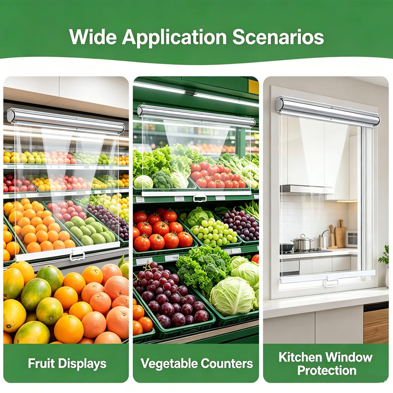 Rodillo nocturno transparente de ahorro de energía para refriradores – Enfriadores de conservación de alimentos, rollo de fácil acceso para mostradores de refrigeración abiertos (130 x 120 cm)