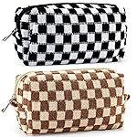 ZLFSRQ 2Pcs Checkered Pencil Case Cute Pencil Pouch for Teens Checkered Makeup Bag Medium Travel Cosmetic Bag Preppy Makeup Pouch for Purse Aesthetic Zipper Toiletry Bags Organizer(Black/Brown)