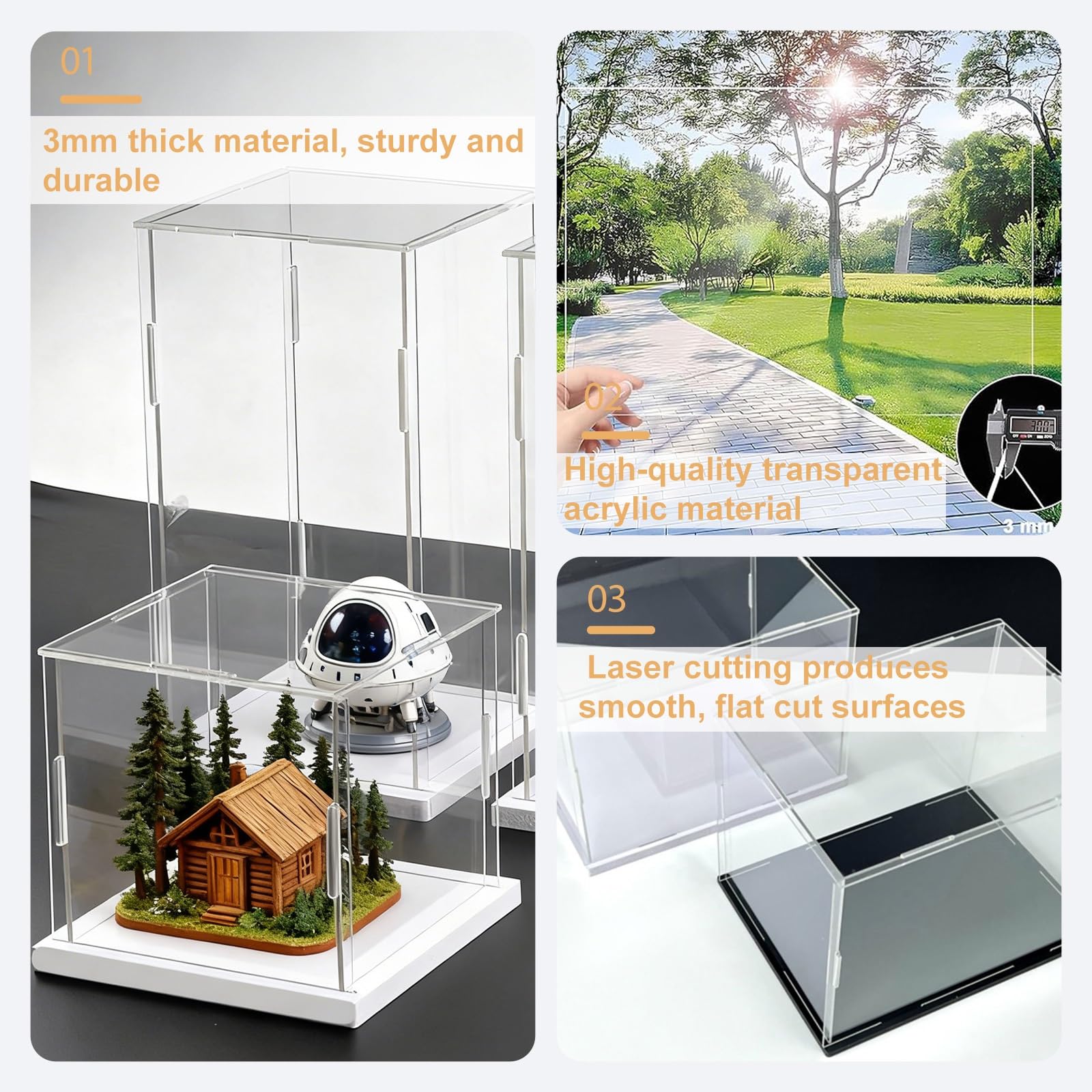 Vitrina Transparente de Acrílico – Caja de Protección Antipolvo para Montar – Cubo Expositor para Figuras de Colección Juguetes Modelos Coches – Multiusos(Blanco,H30cm,L25xW15cm)