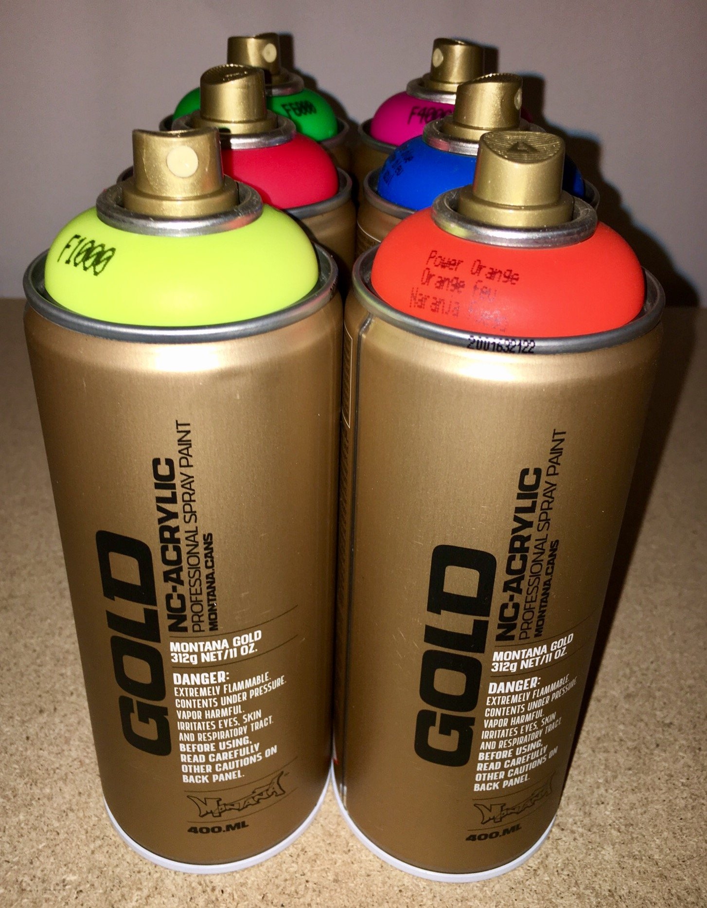 Montana Złoty 6 x 400 ml Neon Spray fluorescencyjny Spray opakowanie