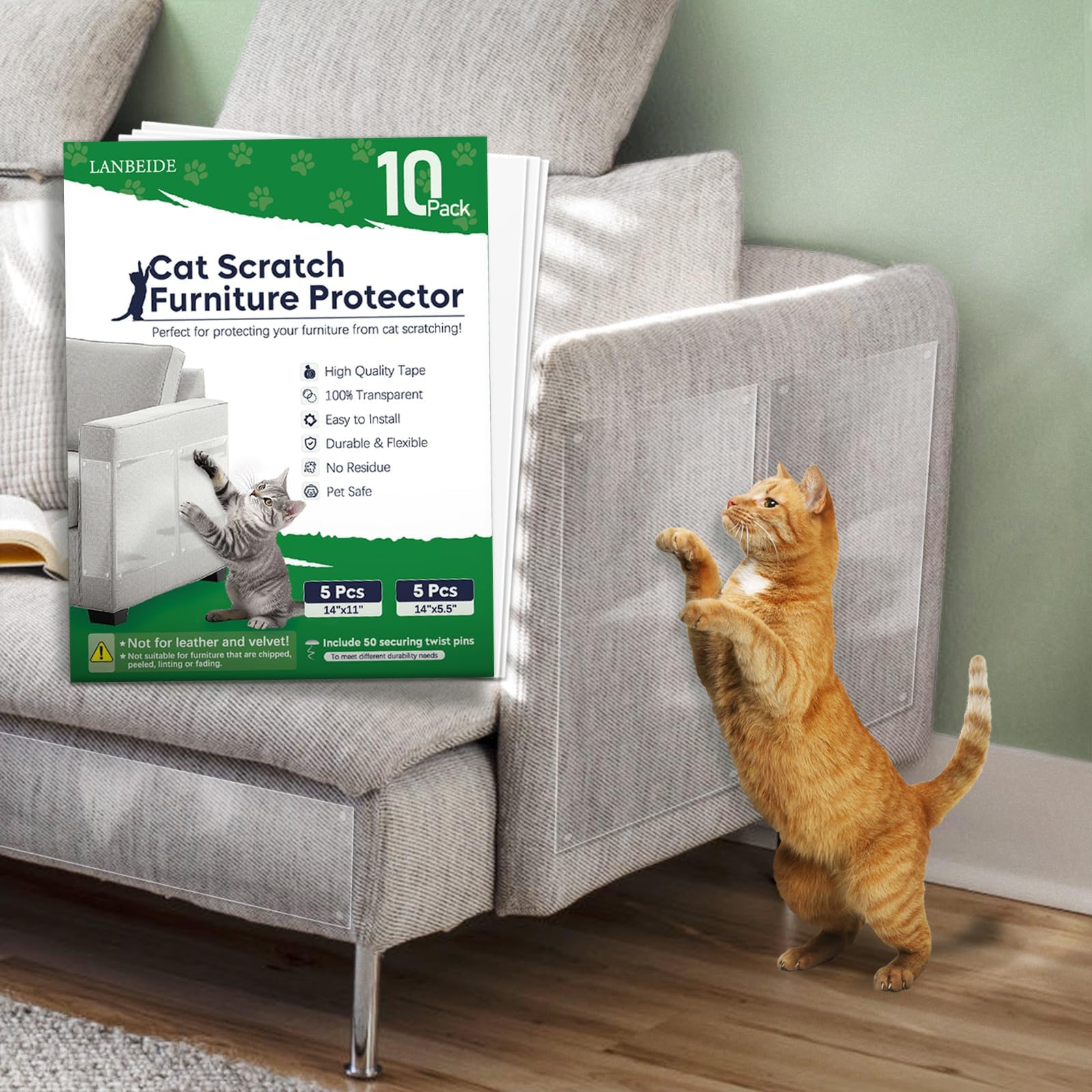 LANBEIDE Cat Scratch Furniture Protector, 10 Pack Couch