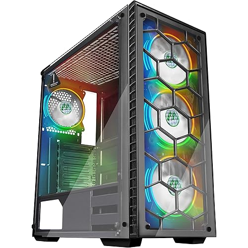 MUSETEX Phantom Black ATX Mid Tower Desktop Computer Gaming Case USB 3.0 Ports Tempered Glass Windows with 120mm LED RGB Fans Pre-Installed (（903S4) 4 RGB Fans