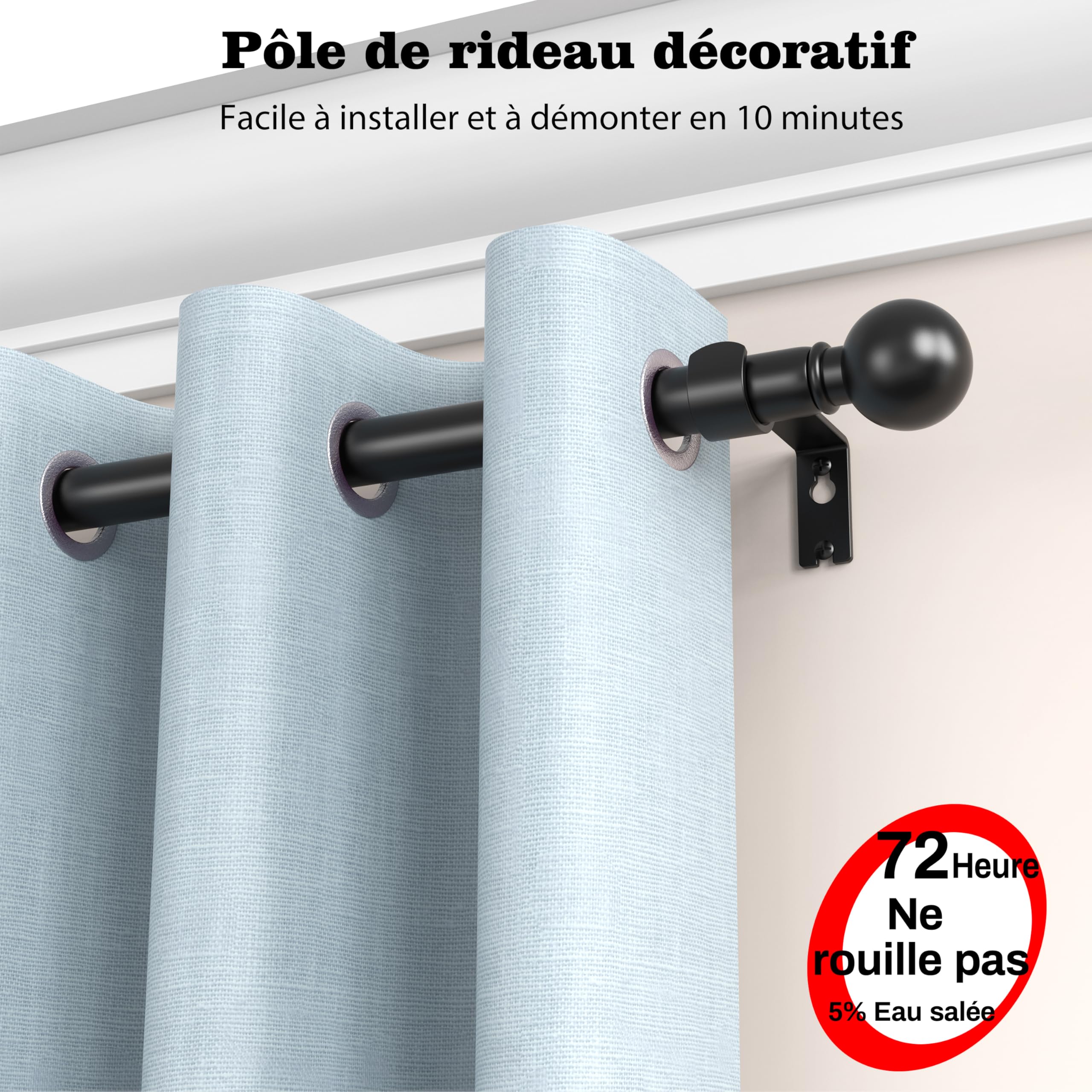 Tringle à Rideau Extensible 80-266cm - Métal Robuste - Support 30kg - Pour Rideaux à œillets