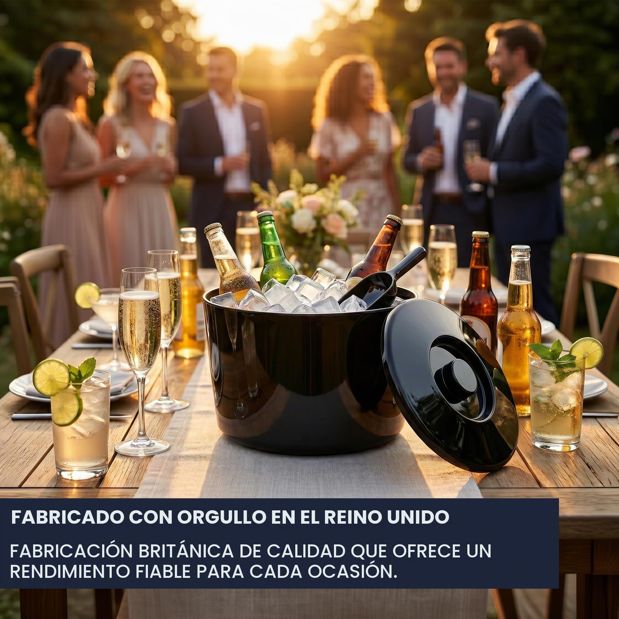 Chabrias Ltd Cubitera de 10 litros con Tapa y Rejilla de Drenaje Extraíble, Recipiente Grande de Plástico sin BPA para Hielo, Fiestas, Bar, Barbacoas y Eventos, Negro