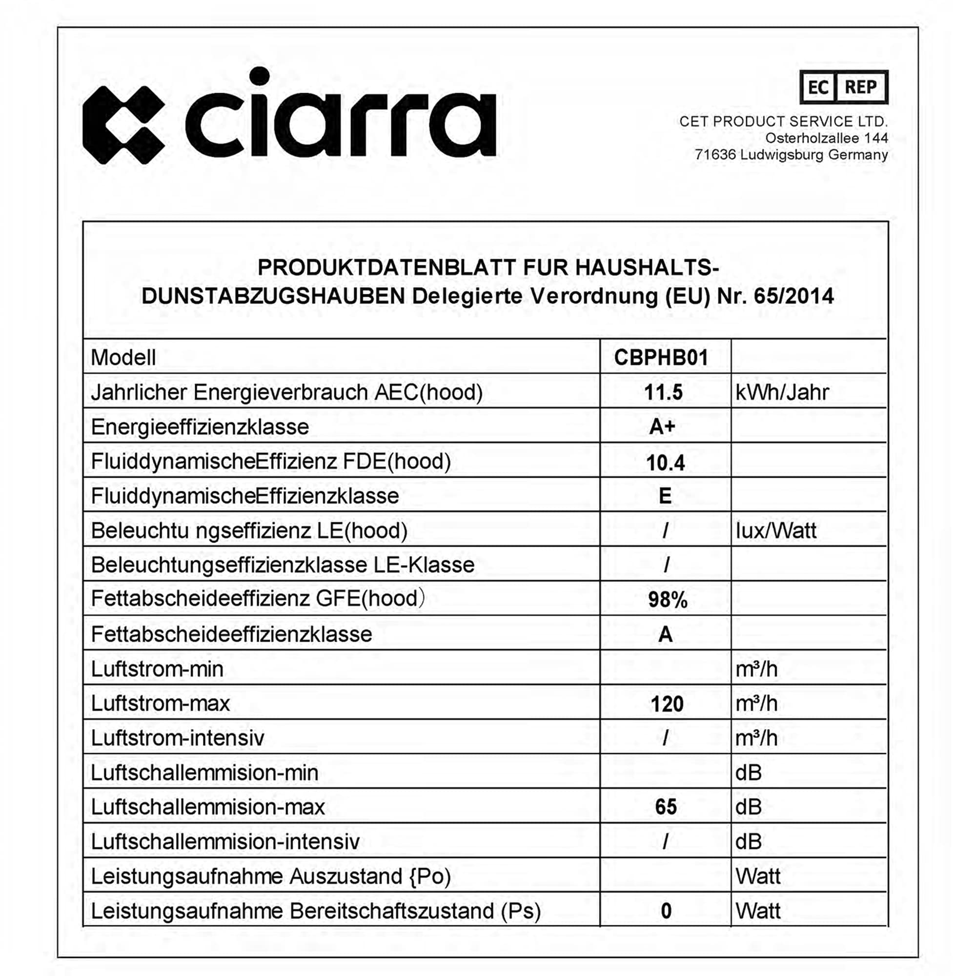 CIARRA CBPHB01 Mini Cooker Hood Quiet Recirculation with 2 Levels