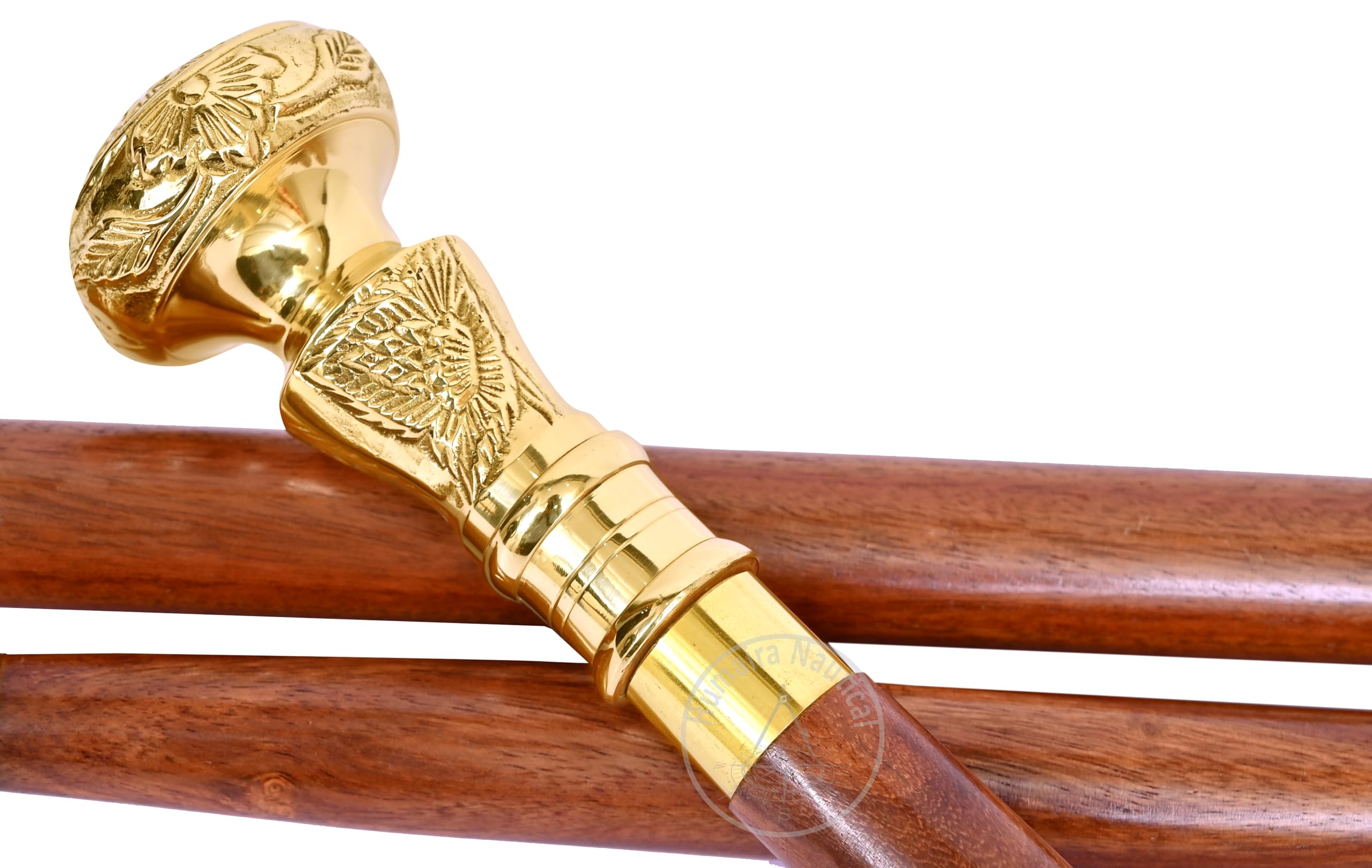 Humaira Nautical Vintage Brass Handle Walking Cane – 3-Foldable Wooden Stick, Unique Gift for All Occasions