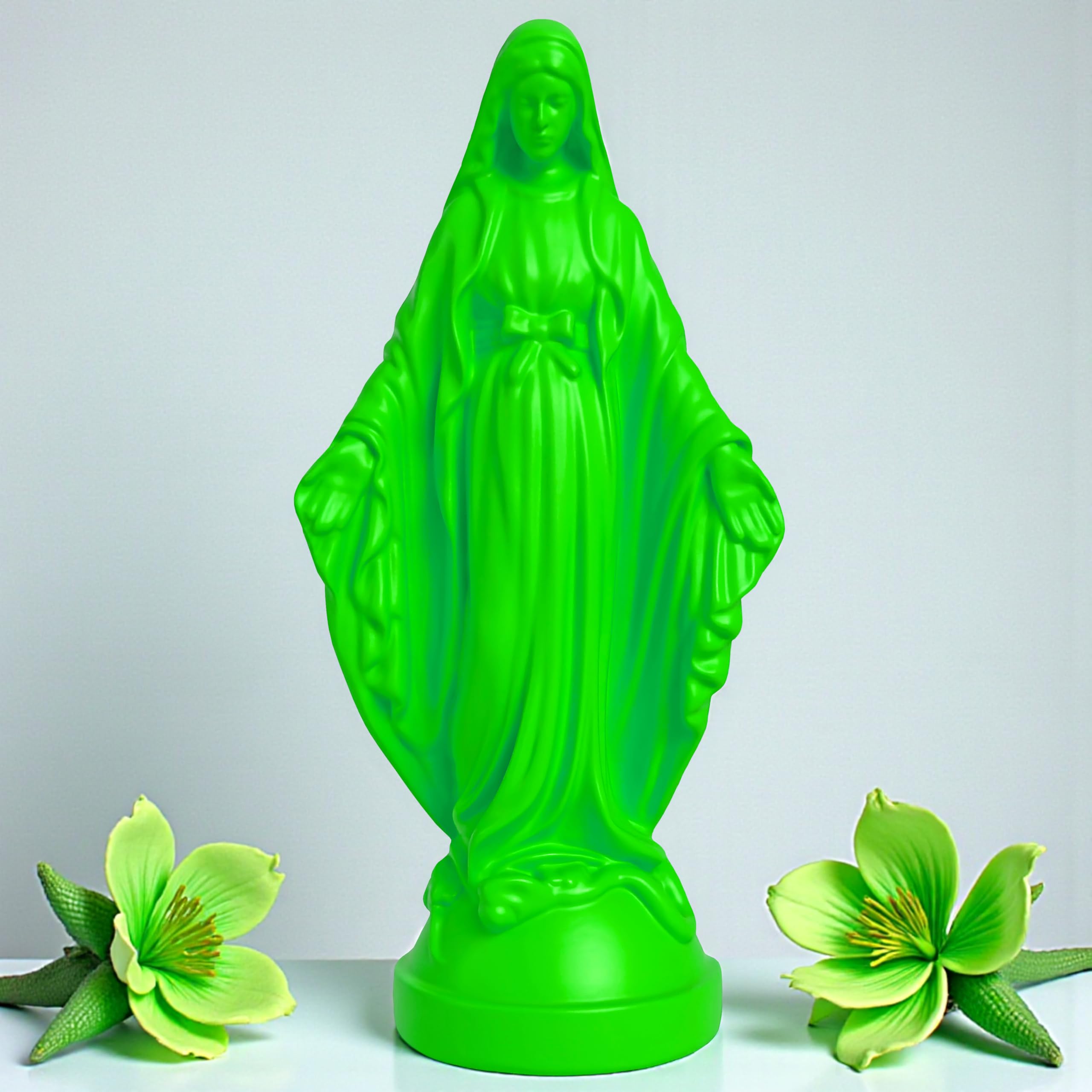 Pop Mary, Modern Virgin Mary Statue, Decorative Resin Figurine, Unique Collectible Gift (Neon Green)