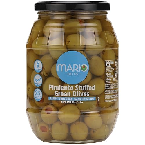 Mario Pimiento - Aceitunas españolas de manzanilla verdes rellenas, 21 onzas (paquete de 6)