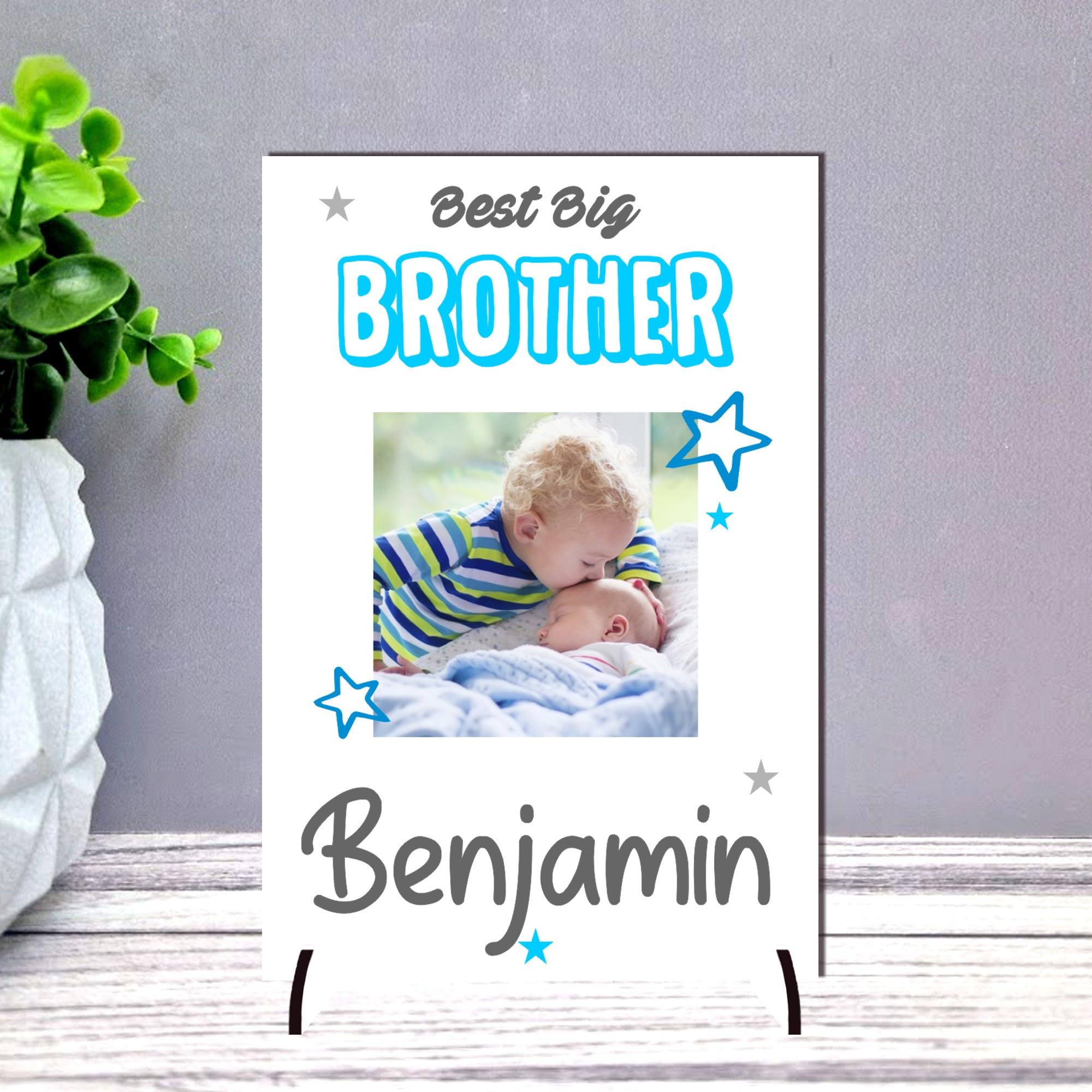 Pixie's Gifts Cherished Sibling Bond: Personalised Photo For Best Big Brother - A Heartwarming Keepsake to Celebrate New Baby's Arrival! (Mdf Wood Indoor Use Only, A5 21cm x 15cm)