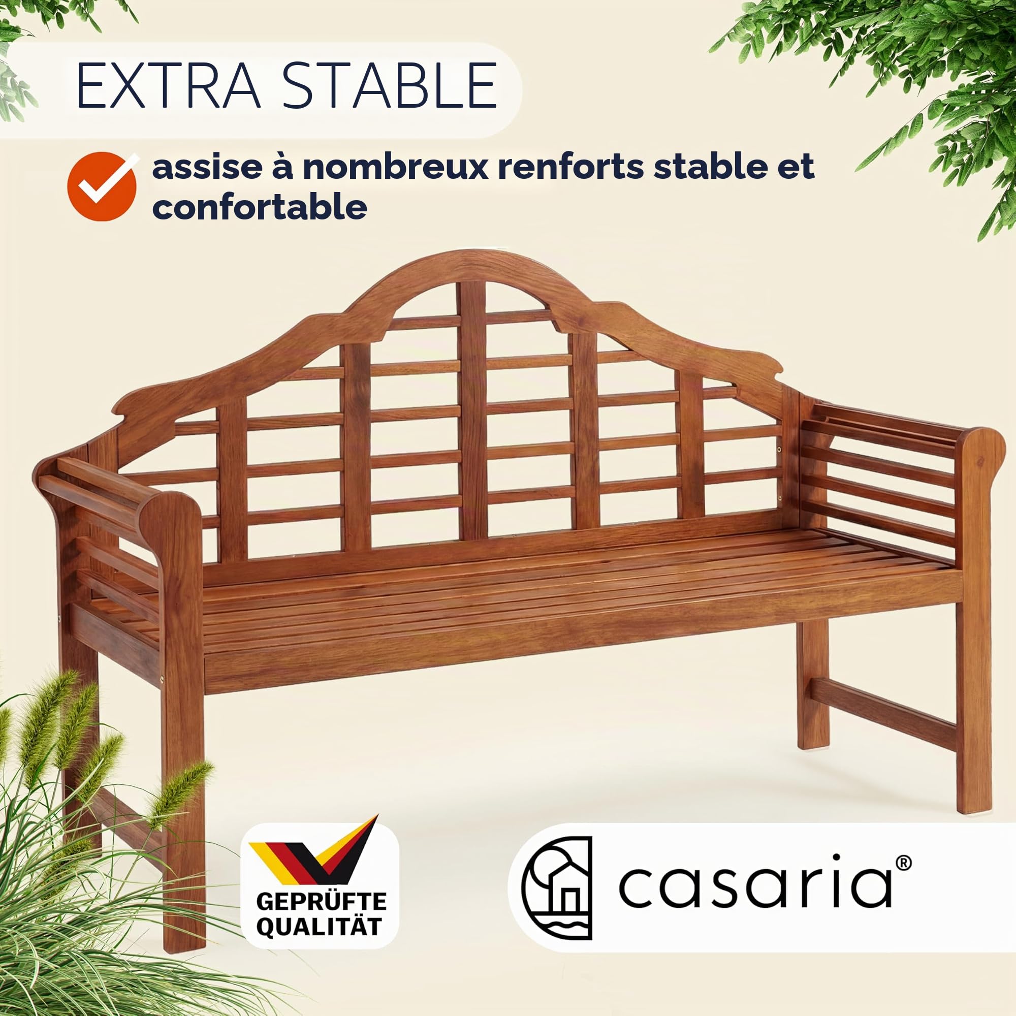 Casaria Banc de Jardin Marlboro en Bois Eucalyptus pré-huilé 2 Places Balcon terrasse extérieur Petit Banc en Bois