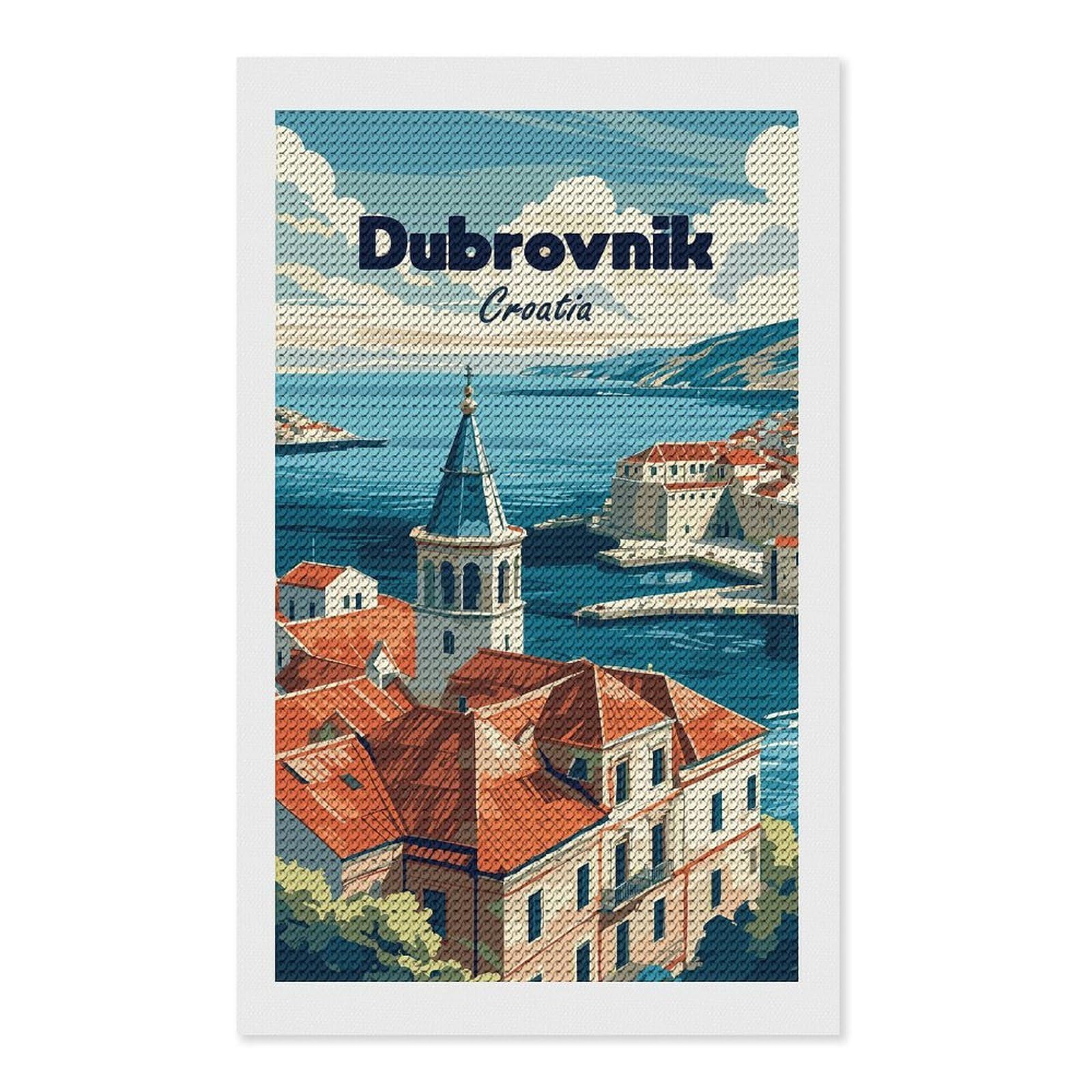 Junmoney Dubrovnik Croatia Travel (4) Diamond Art Kit 12"x20", Holiday Gift Idea, for Women, Easy Handmade Project, Vintage Style Decor, Printed Canvas