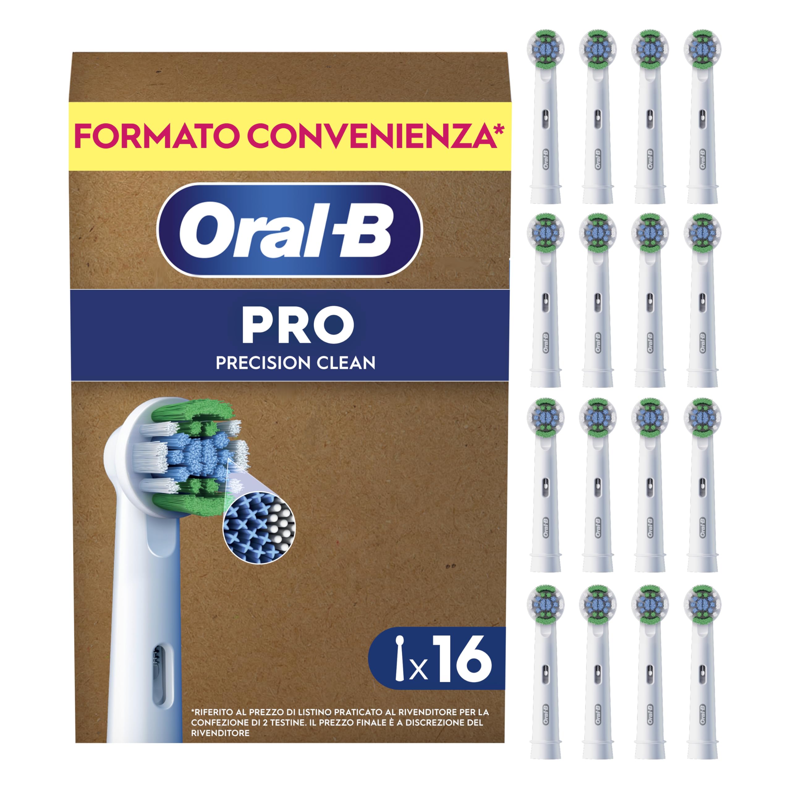 Oral-B Testine di Ricambio Pro Precision Clean, Bianche, 16 Ricambi - 16 Testine di Ricambio per Spazzolino Elettrico, Autentiche, Confezione Adatta alla Buca delle Lettere