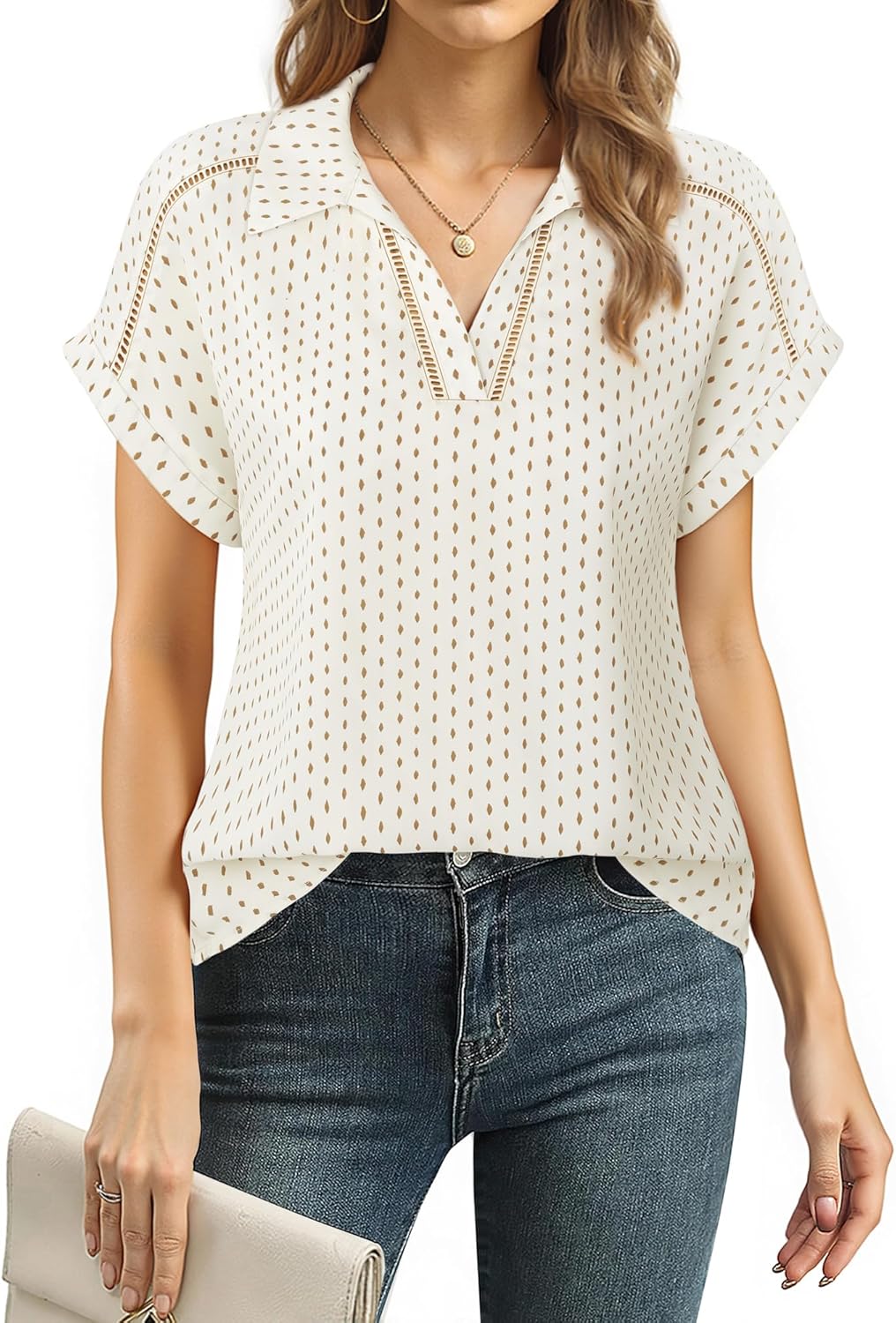 Timeson Women's Short Sleeve Chiffon Blouses Office Work Dress Shirts Business Casual Tops