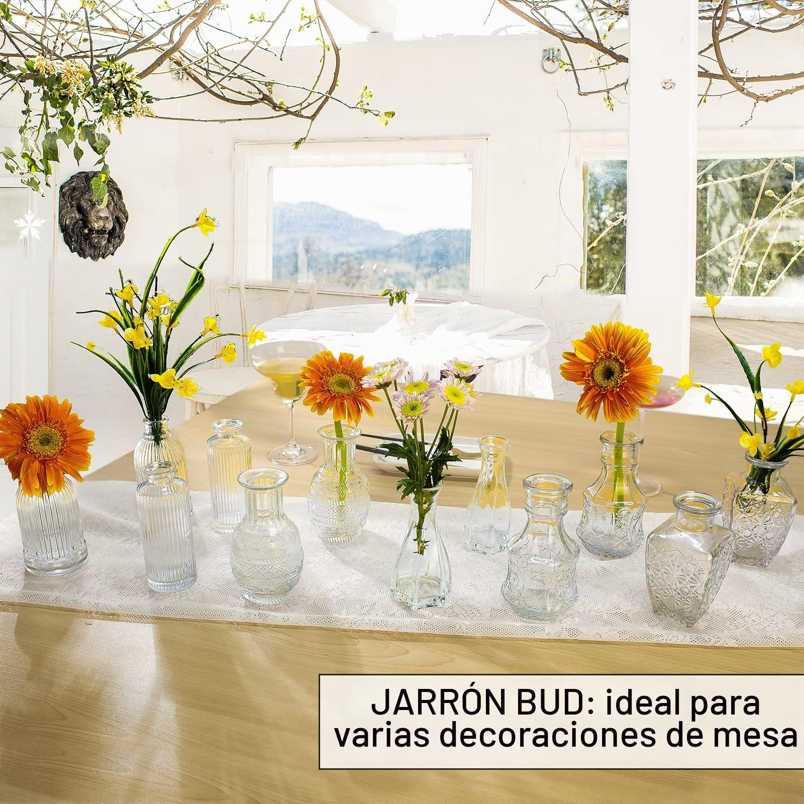 Juego de 12 floreros de cristal para flores, mini botellas de cristal, decoración para sala de estar, oficina, escritorio, para planificación de bodas, fiesta familiar, Acción de Gracias, aniversarios