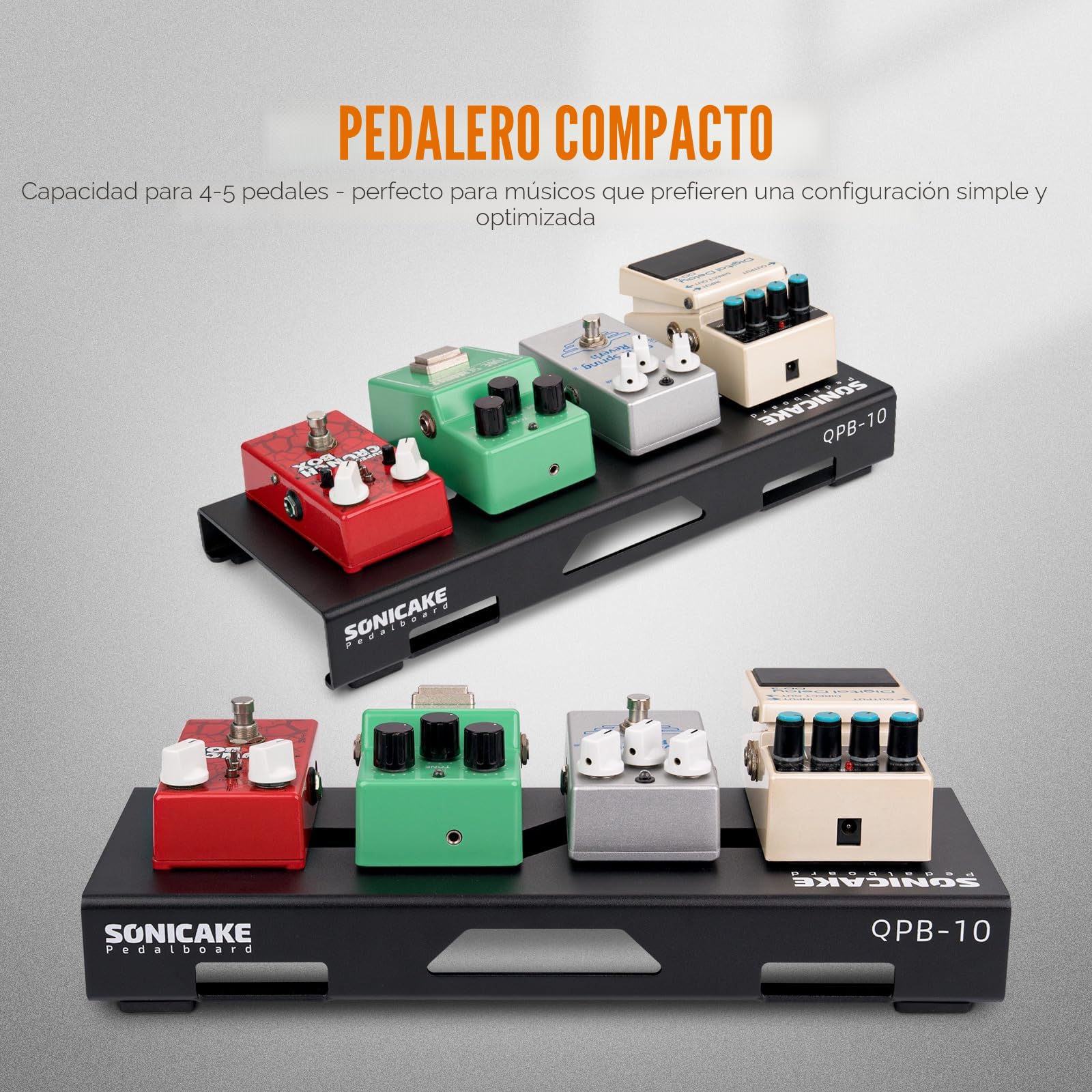 SONICAKE Pedalera Mini para Guitarra de Aleación de Aluminio 36 x 14.5 x 5 cm, Cinta para Pedales, Bridas y Cables de Conexión Negro QPB-10