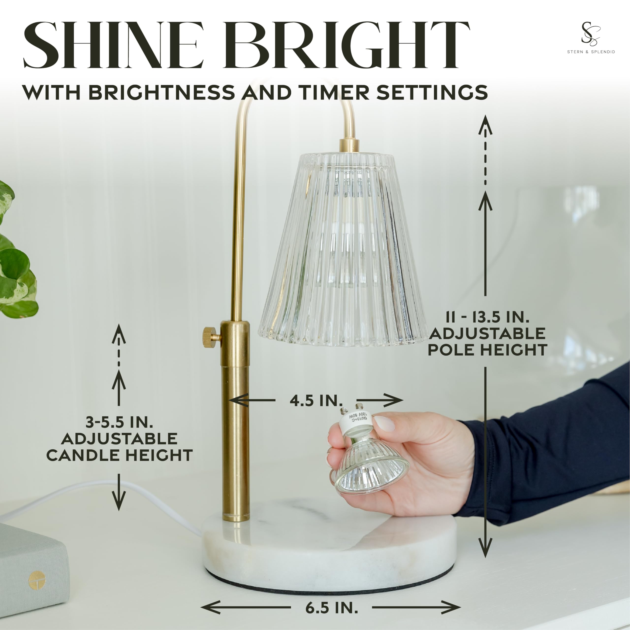 Lampada riscaldante senza fiamma per candele in vaso grande e piccola - riscaldatore per candele elettrico con base in marmo grande e altezza regolabile - melter candela con timer e 4 lampadine